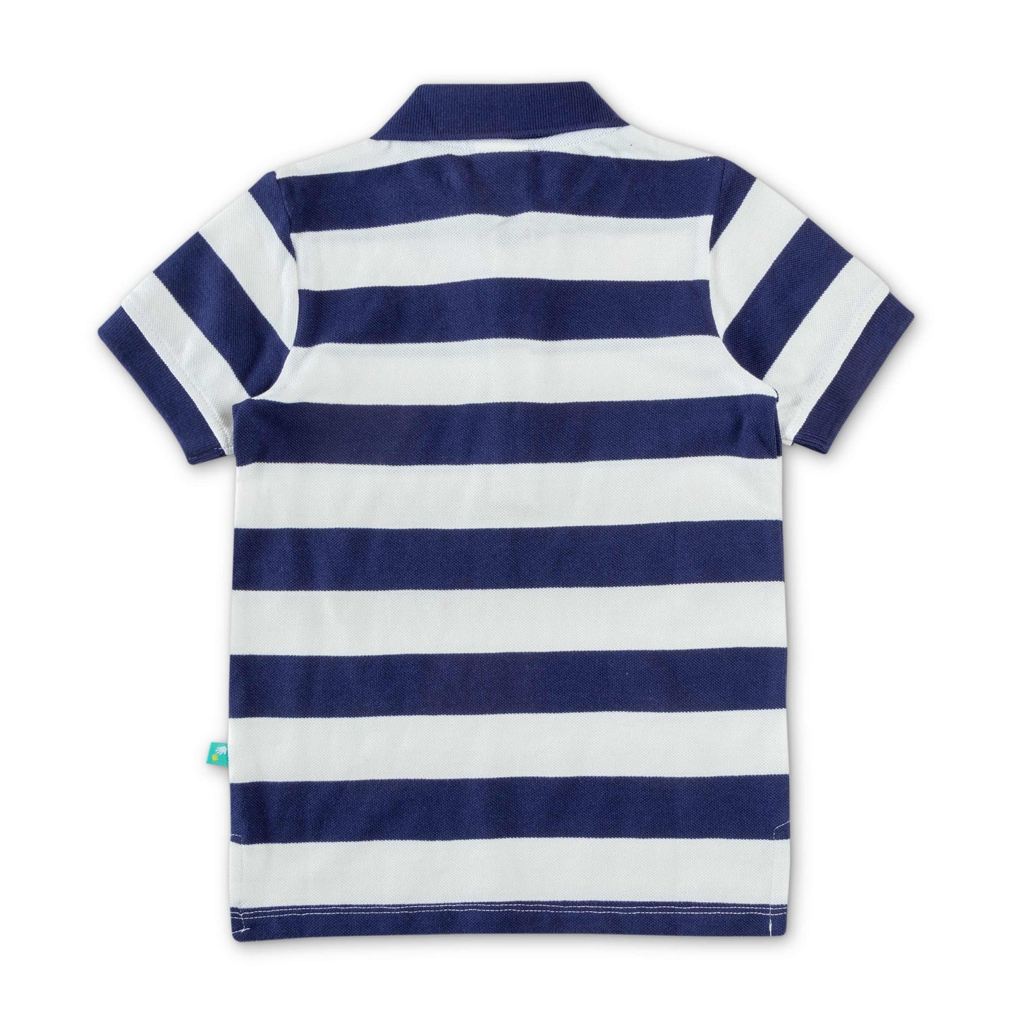 "Boys' Striped Polo T-Shirt – Navy Blue & White, Short Sleeves"