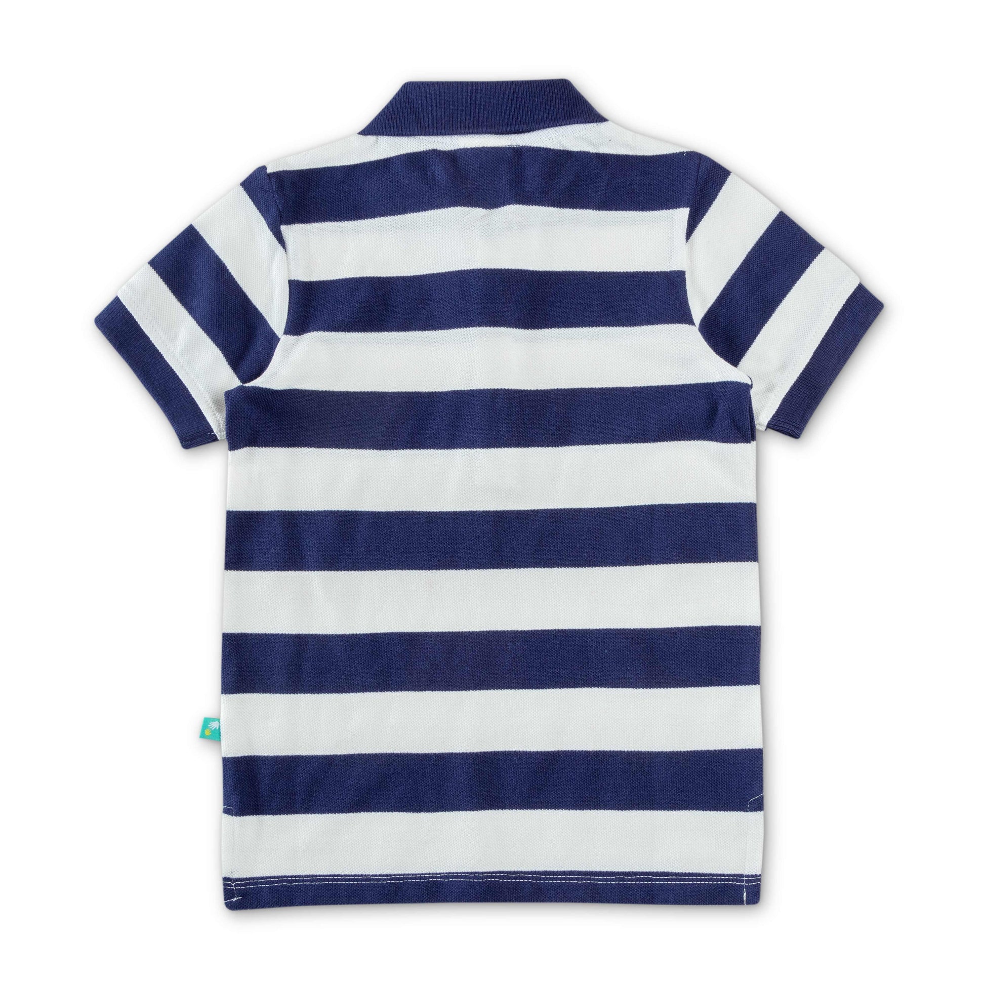 "Boys' Striped Polo T-Shirt – Navy Blue & White, Short Sleeves"