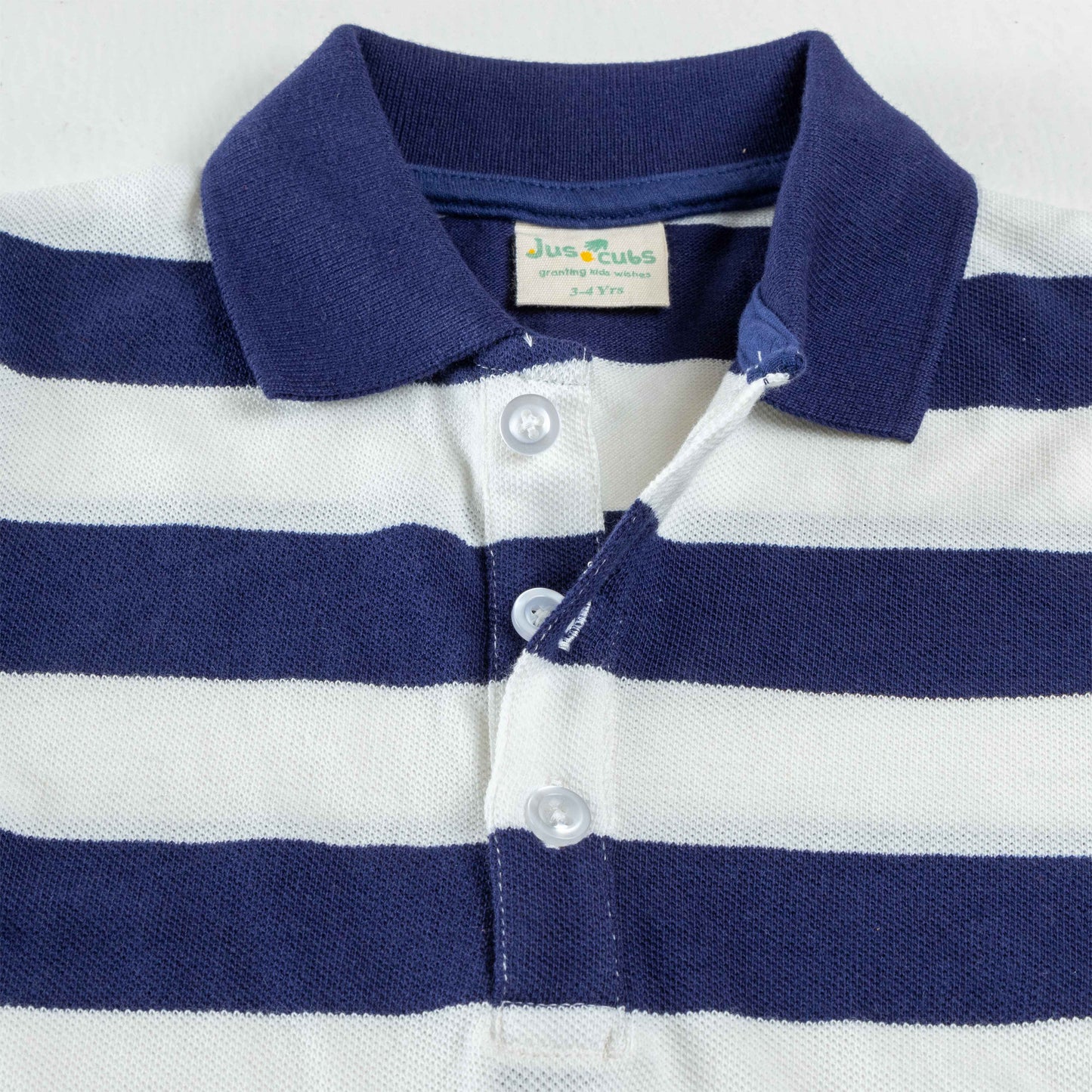 "Boys' Striped Polo T-Shirt – Navy Blue & White, Short Sleeves"