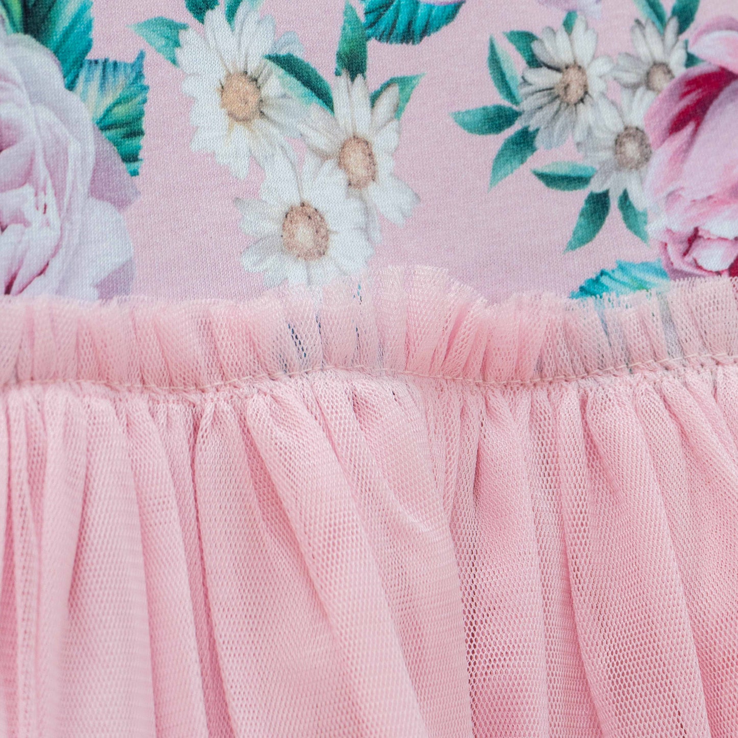 "Girls' Floral Long Sleeve Tulle Dress - Pink & Rose Print"