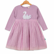 Baby Girls' Long Sleeve Party Dress – Pink Swan Appliqué with Glitter Tulle Skirt
