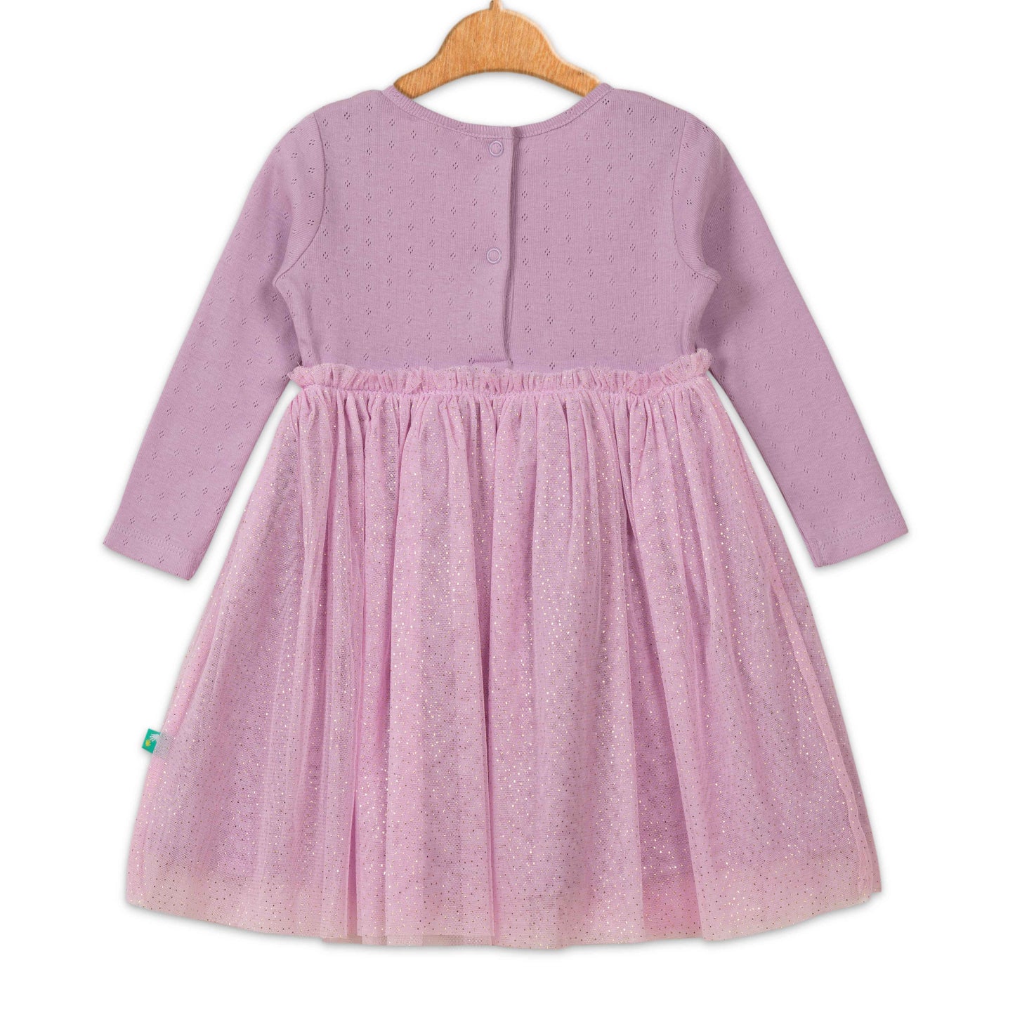 Baby Girls' Long Sleeve Party Dress – Pink Swan Appliqué with Glitter Tulle Skirt