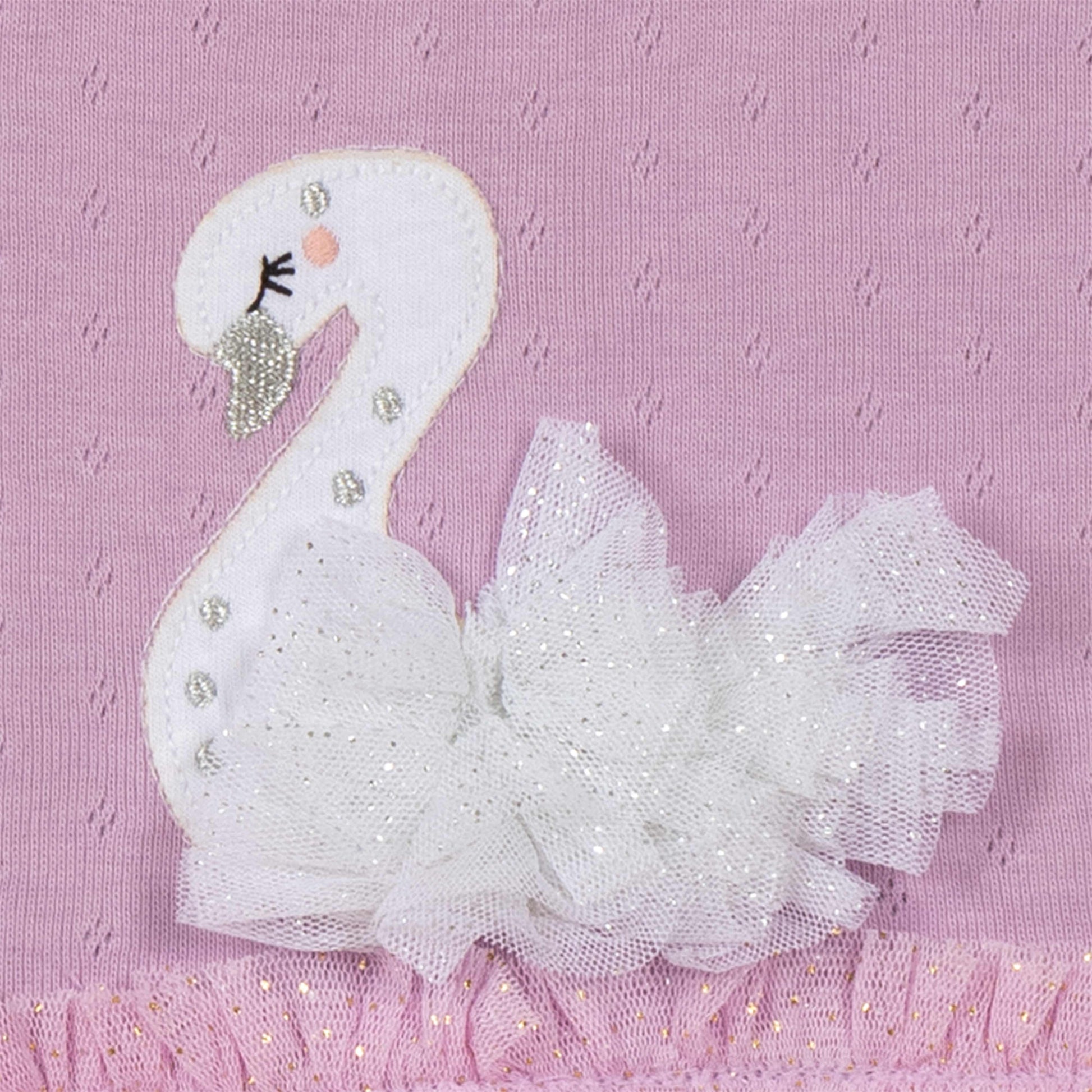 Baby Girls' Long Sleeve Party Dress – Pink Swan Appliqué with Glitter Tulle Skirt