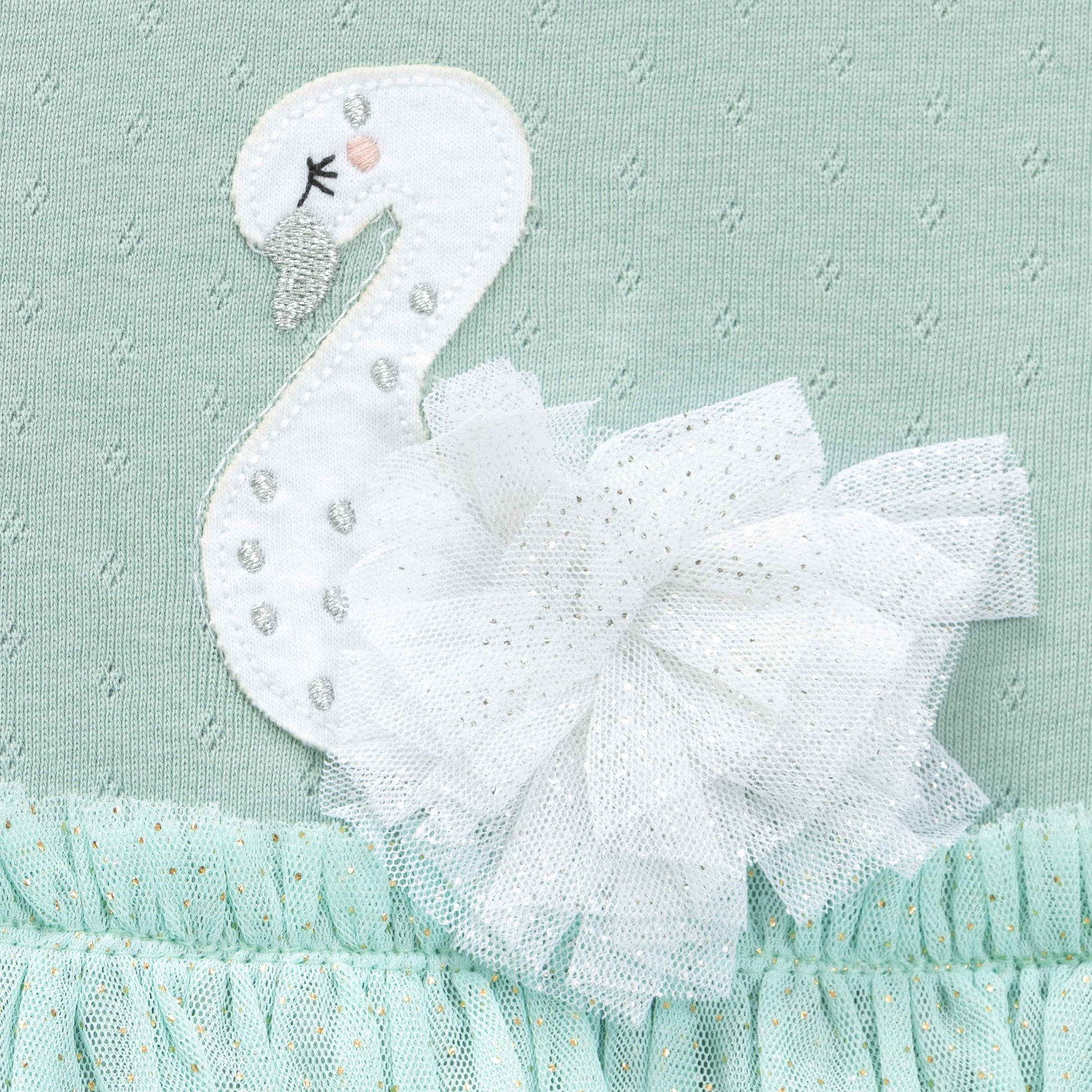 Baby Girls' Long Sleeve Party Dress – Pink Swan Appliqué with Glitter Tulle Skirt