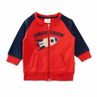 "Boys' Space Crew Zip-Up Jacket with Rocket Appliqué and Contrast Sleeves"