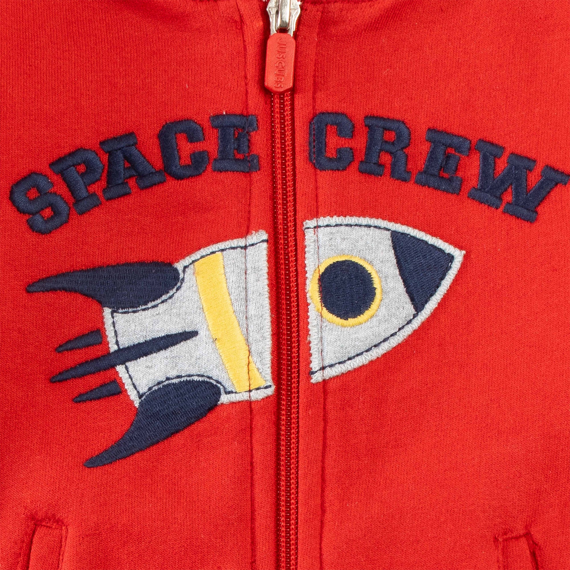 "Boys' Space Crew Zip-Up Jacket with Rocket Appliqué and Contrast Sleeves"