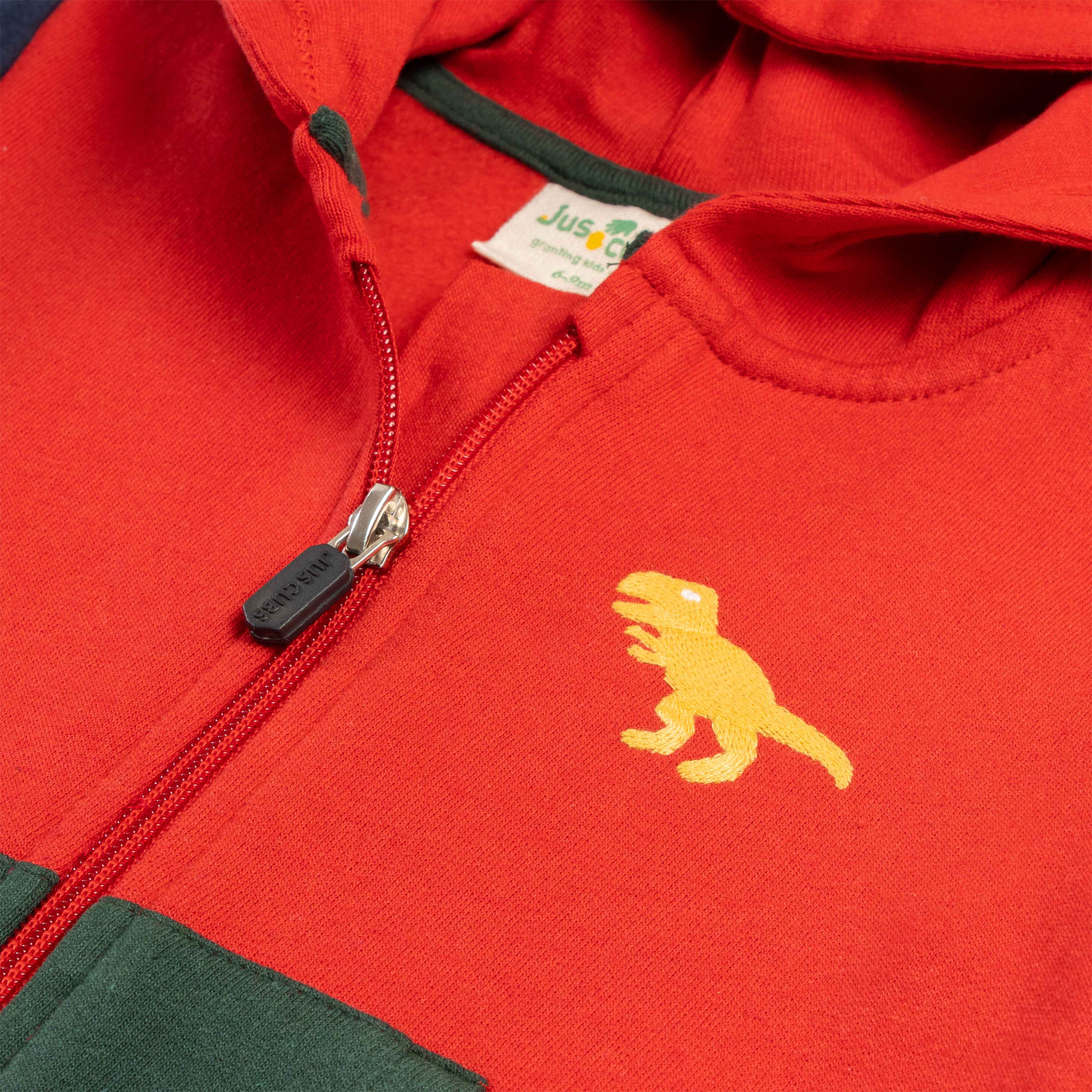 "Boys' Dino-Themed Colorblock Zip-Up Hoodie with 3D Spikes and Front Pockets"