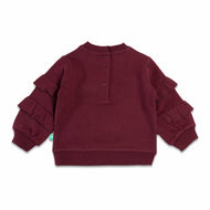 "Girls' Fall-Themed Sweatshirt with Ruffle Sleeves and Embroidered Bird Design"