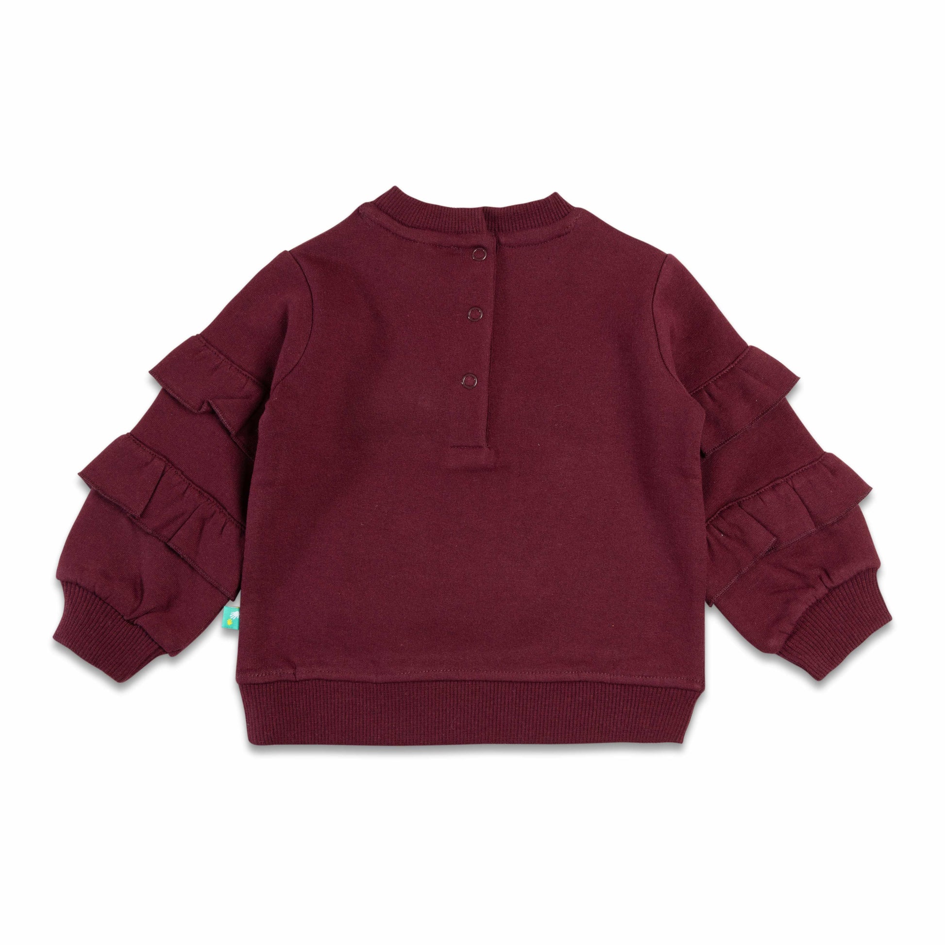 "Girls' Fall-Themed Sweatshirt with Ruffle Sleeves and Embroidered Bird Design"