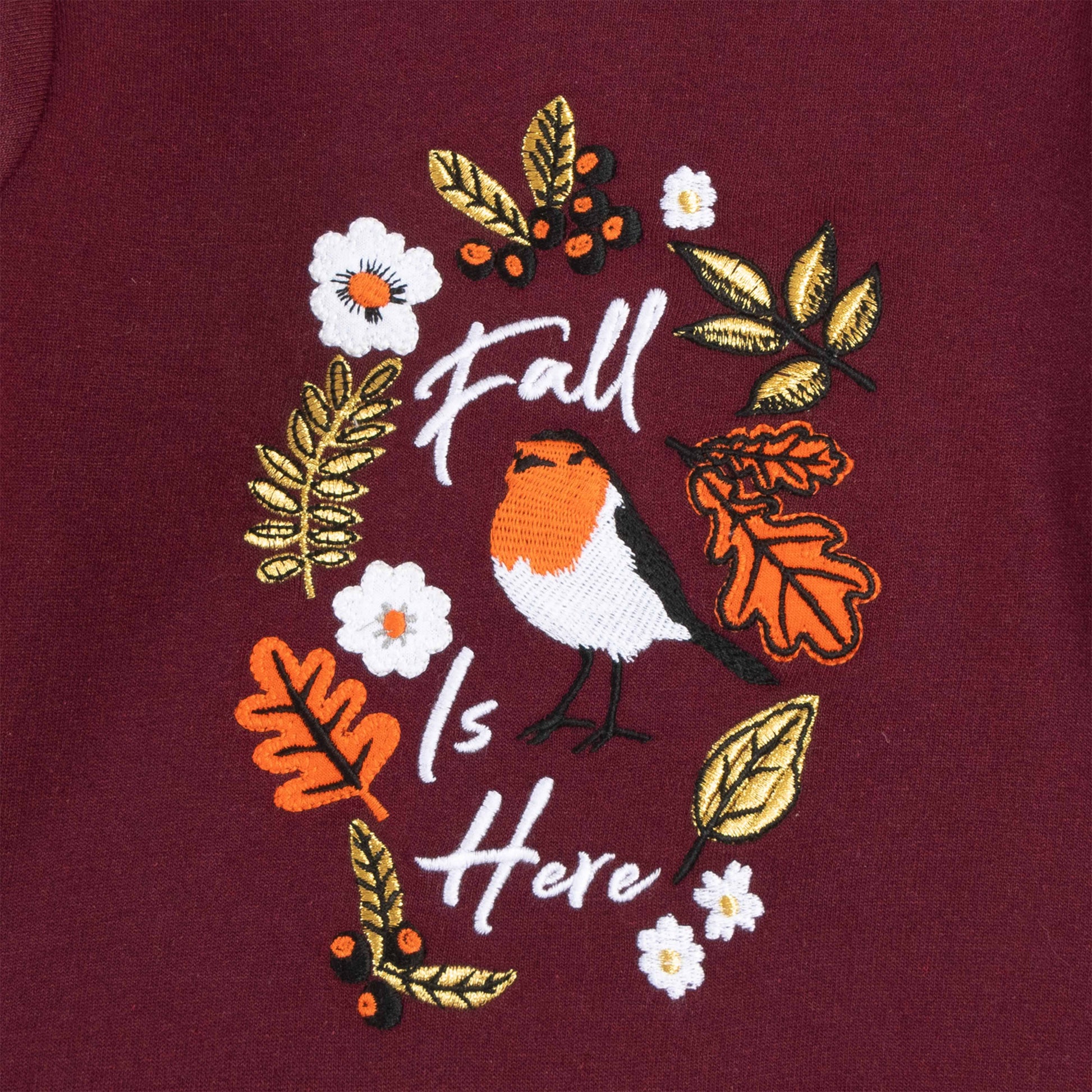 "Girls' Fall-Themed Sweatshirt with Ruffle Sleeves and Embroidered Bird Design"