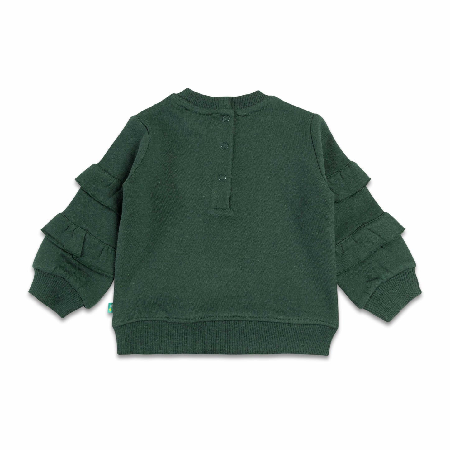 "Girls' Fall-Themed Sweatshirt with Ruffle Sleeves and Embroidered Bird Design"