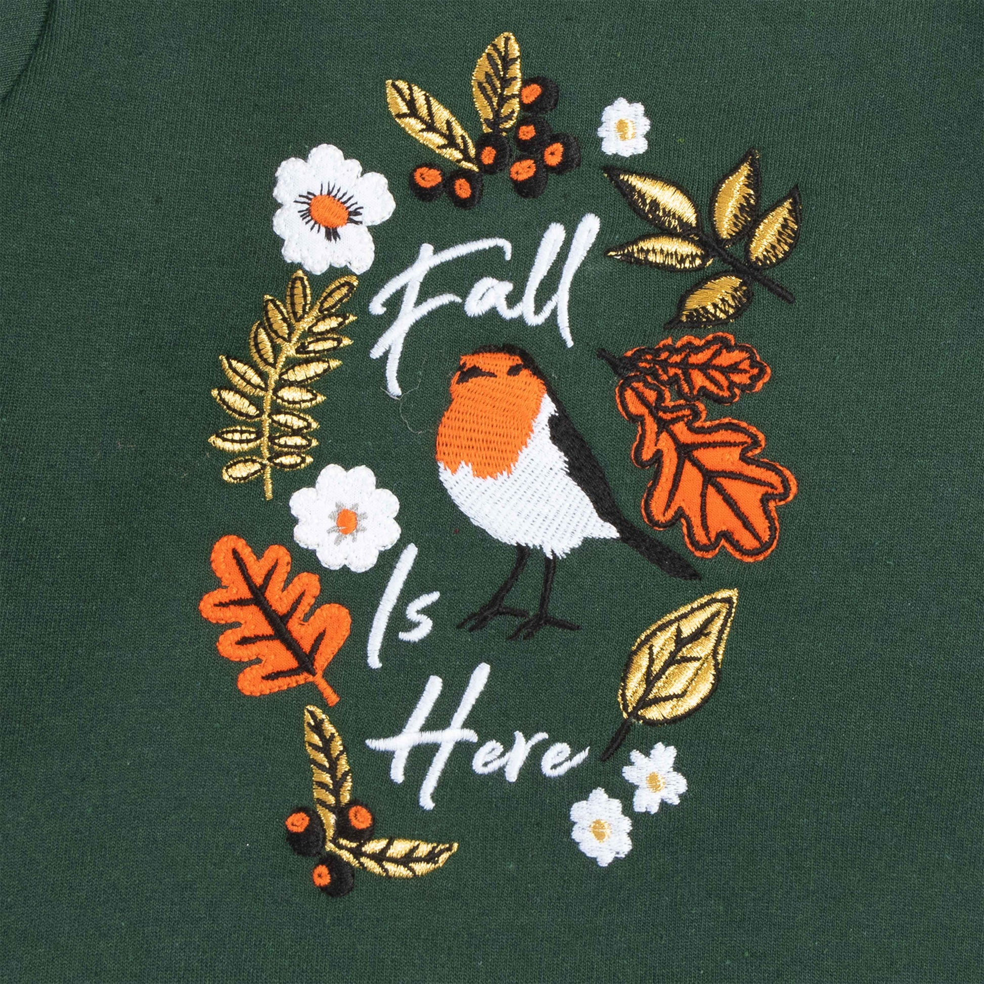 "Girls' Fall-Themed Sweatshirt with Ruffle Sleeves and Embroidered Bird Design"