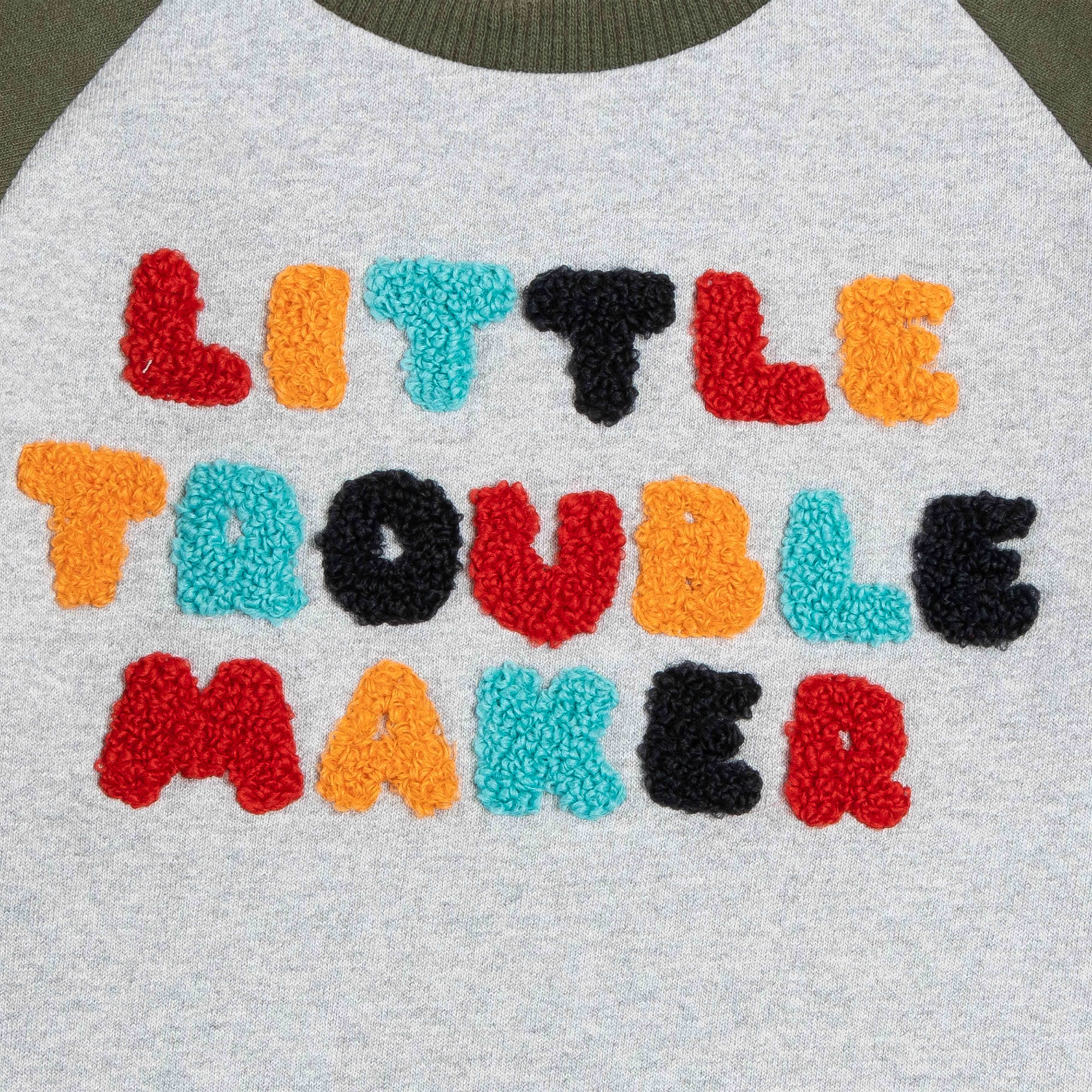 Boys Full Sleeve Little Trouble Maker Embroidery T Shirt With Jogger Pant