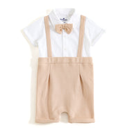 JusCubs Baby Boys Formal Suspender Romper with Bow Tie – Beige & White