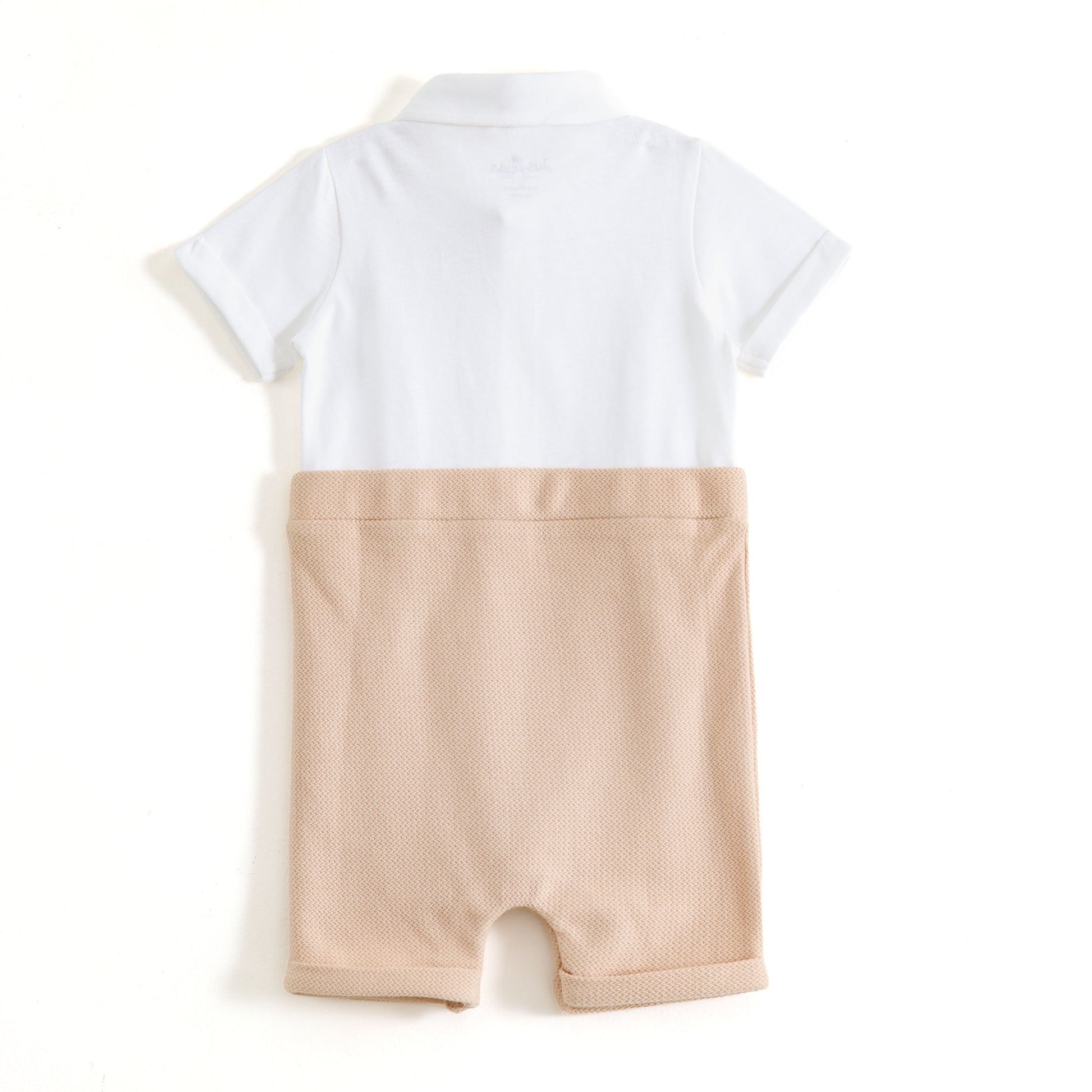 JusCubs Baby Boys Formal Suspender Romper with Bow Tie – Beige & White