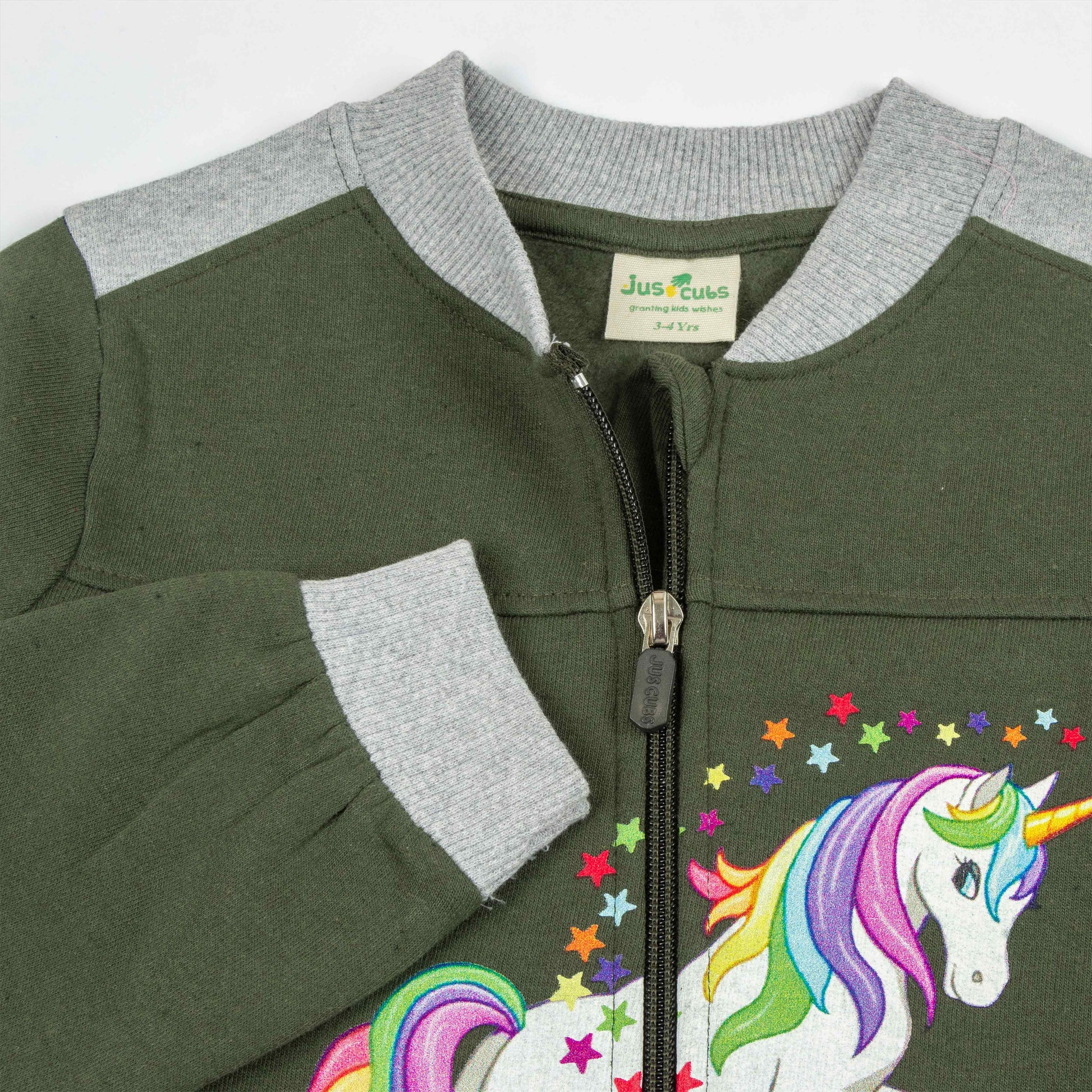 "Girls' Unicorn Zip-Up Sweatshirt – Rainbow Mane & Star Print, Full Sleeves"