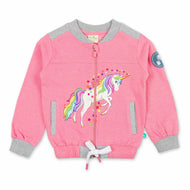 "Girls' Unicorn Zip-Up Sweatshirt – Rainbow Mane & Star Print, Full Sleeves"