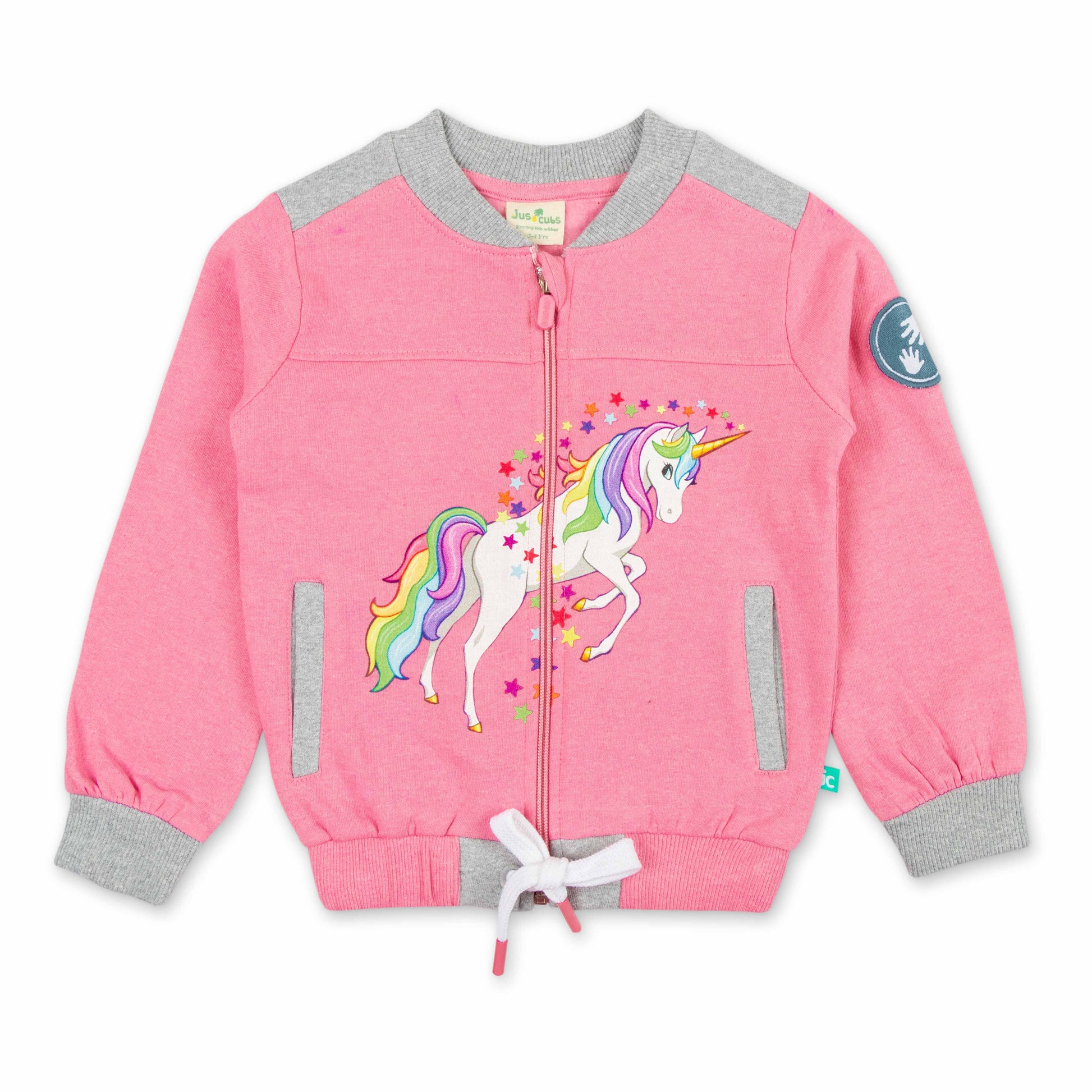 "Girls' Unicorn Zip-Up Sweatshirt – Rainbow Mane & Star Print, Full Sleeves"