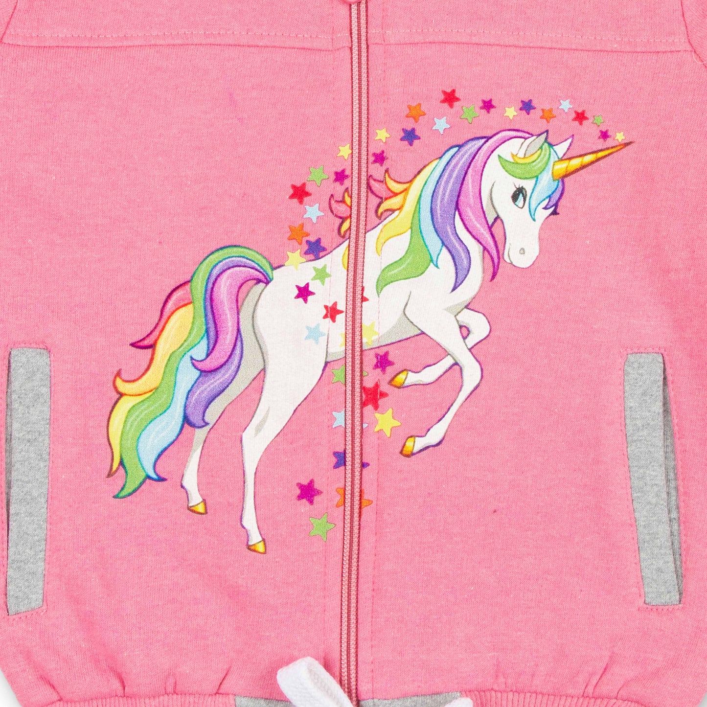 "Girls' Unicorn Zip-Up Sweatshirt – Rainbow Mane & Star Print, Full Sleeves"