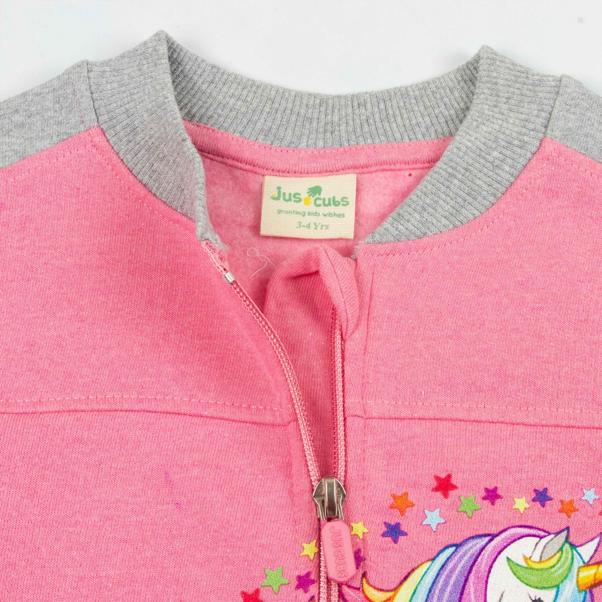 "Girls' Unicorn Zip-Up Sweatshirt – Rainbow Mane & Star Print, Full Sleeves"
