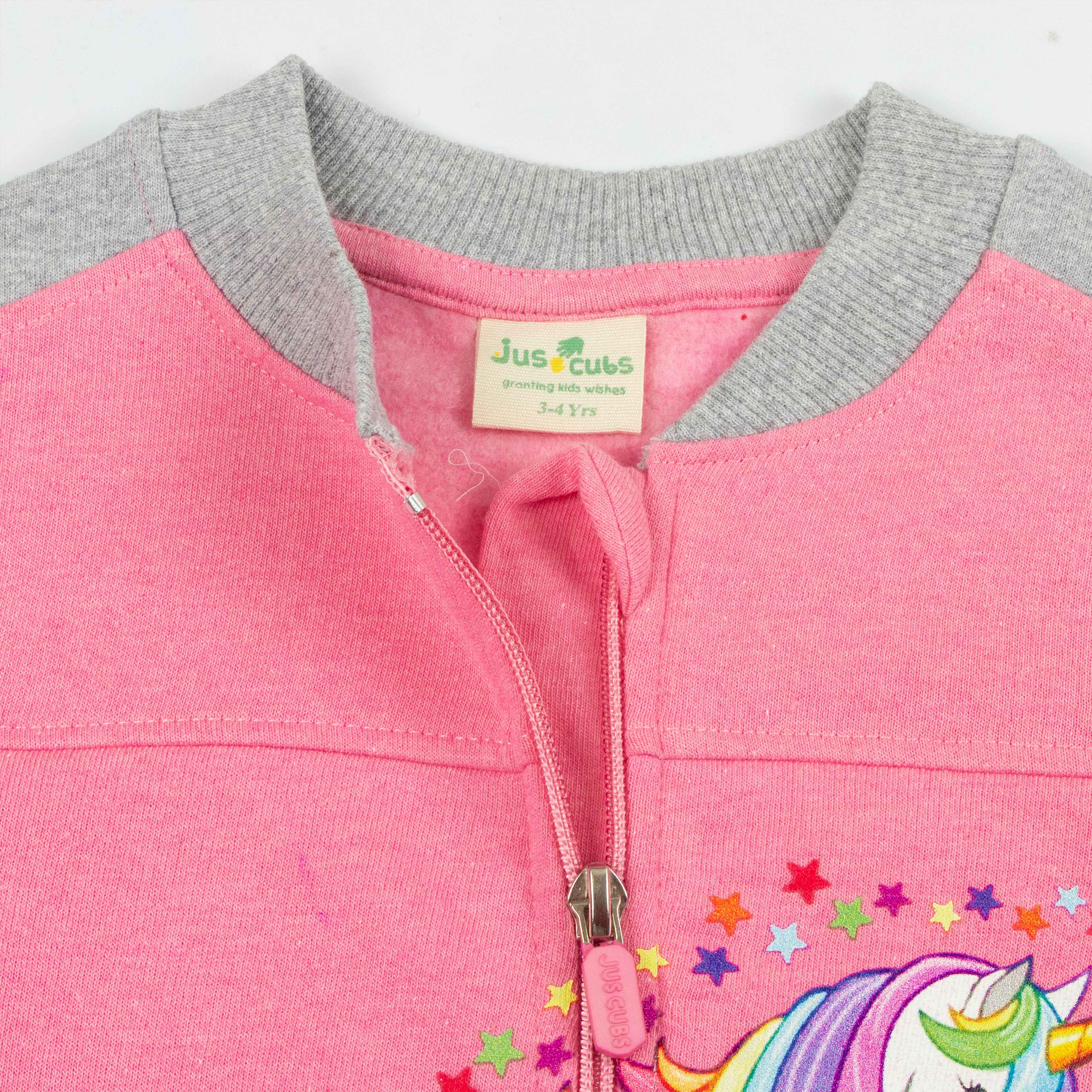 "Girls' Unicorn Zip-Up Sweatshirt – Rainbow Mane & Star Print, Full Sleeves"