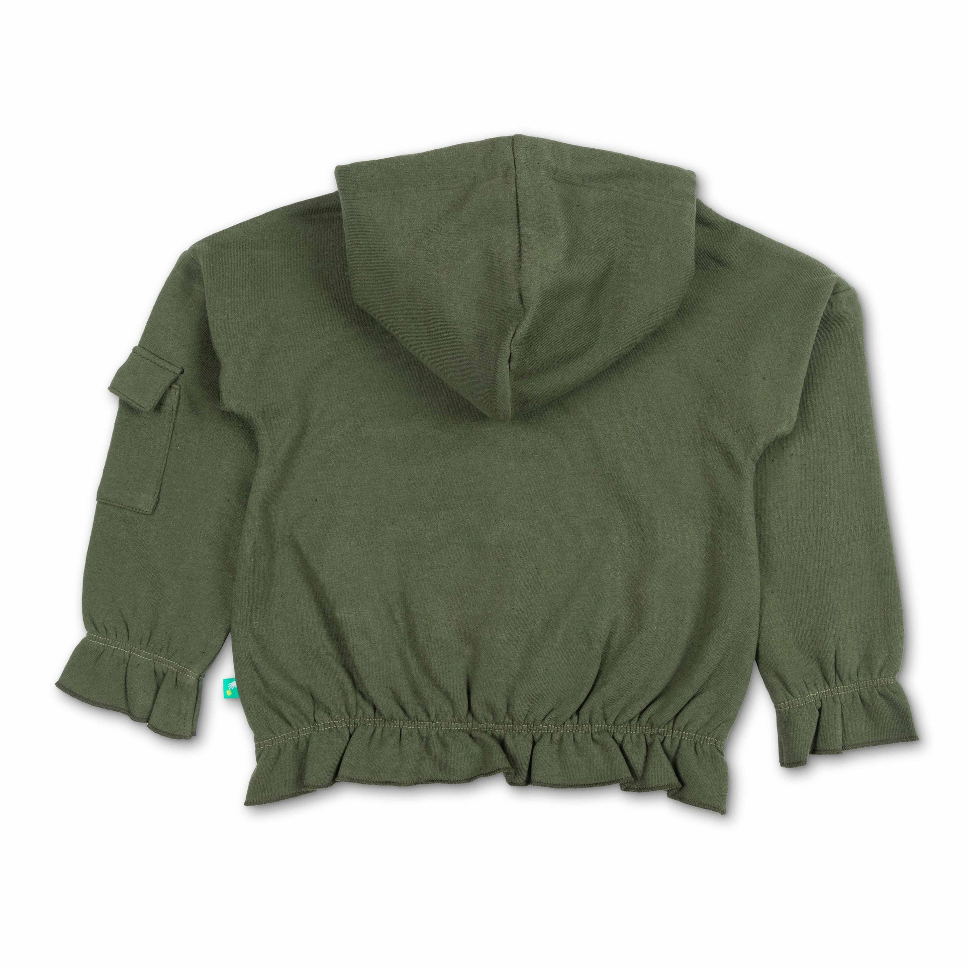 "Girls' Hoodie with Blue Butterfly Print – 'Like a Butterfly' Graphic & Ruffle Hem"