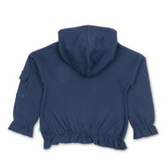 "Girls' Hoodie with Blue Butterfly Print – 'Like a Butterfly' Graphic & Ruffle Hem"