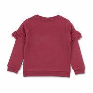 "Girls' Sweatshirt with Floral 'Never Stop Exploring' Print & Lace Ruffle Sleeves"