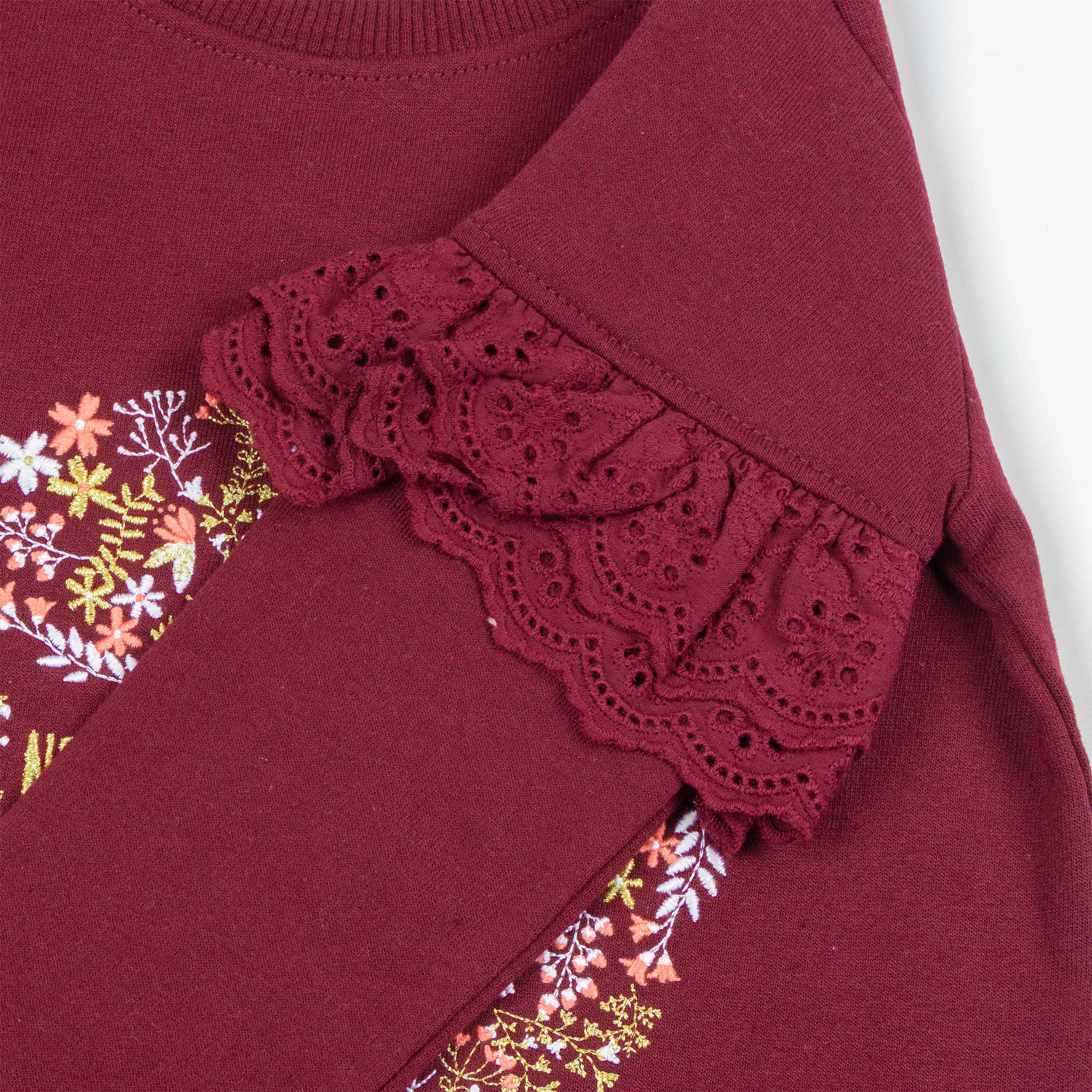 Girls Full Sleeve Never Stop Exploring Embroidery Sweatshirt