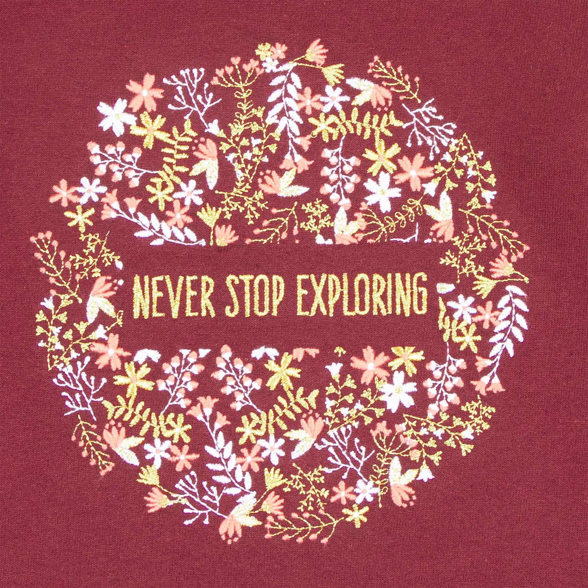 "Girls' Sweatshirt with Floral 'Never Stop Exploring' Print & Lace Ruffle Sleeves"