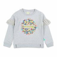 "Girls' Sweatshirt with Floral 'Never Stop Exploring' Print & Lace Ruffle Sleeves"