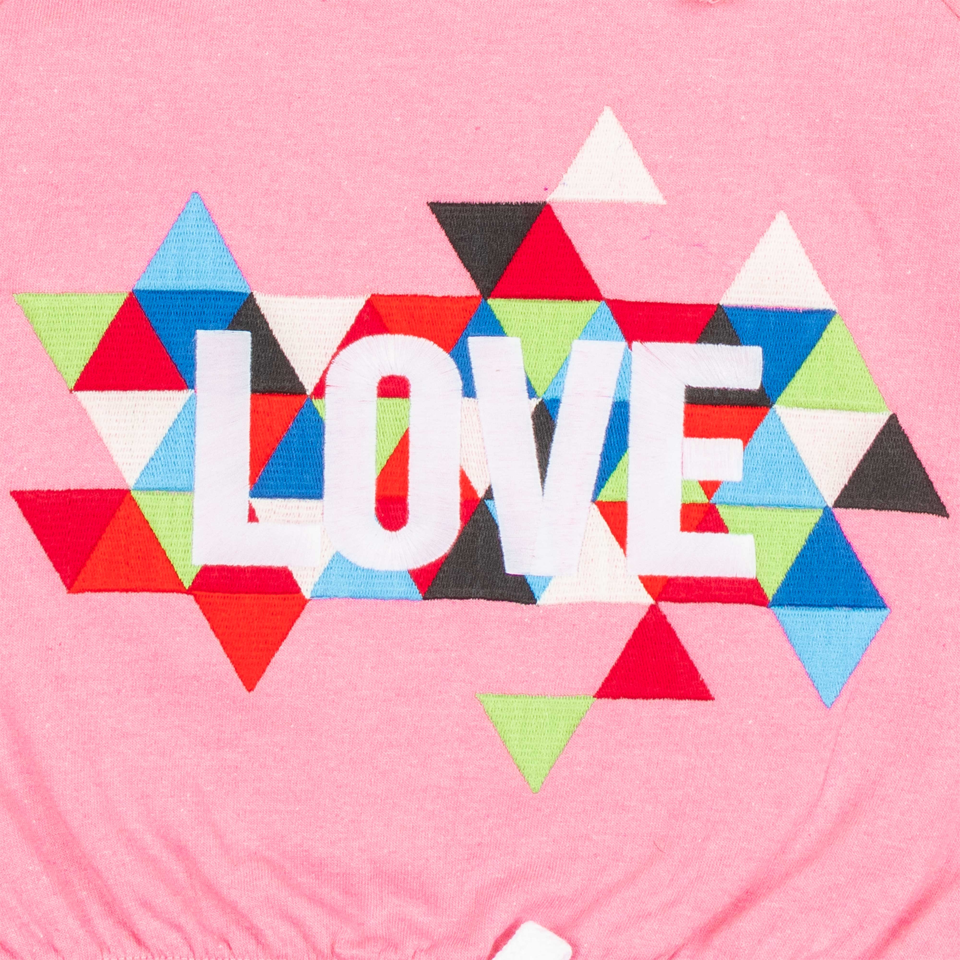 "Girls' Hoodie with Colorful Geometric 'LOVE' Print & Drawstring Hem"