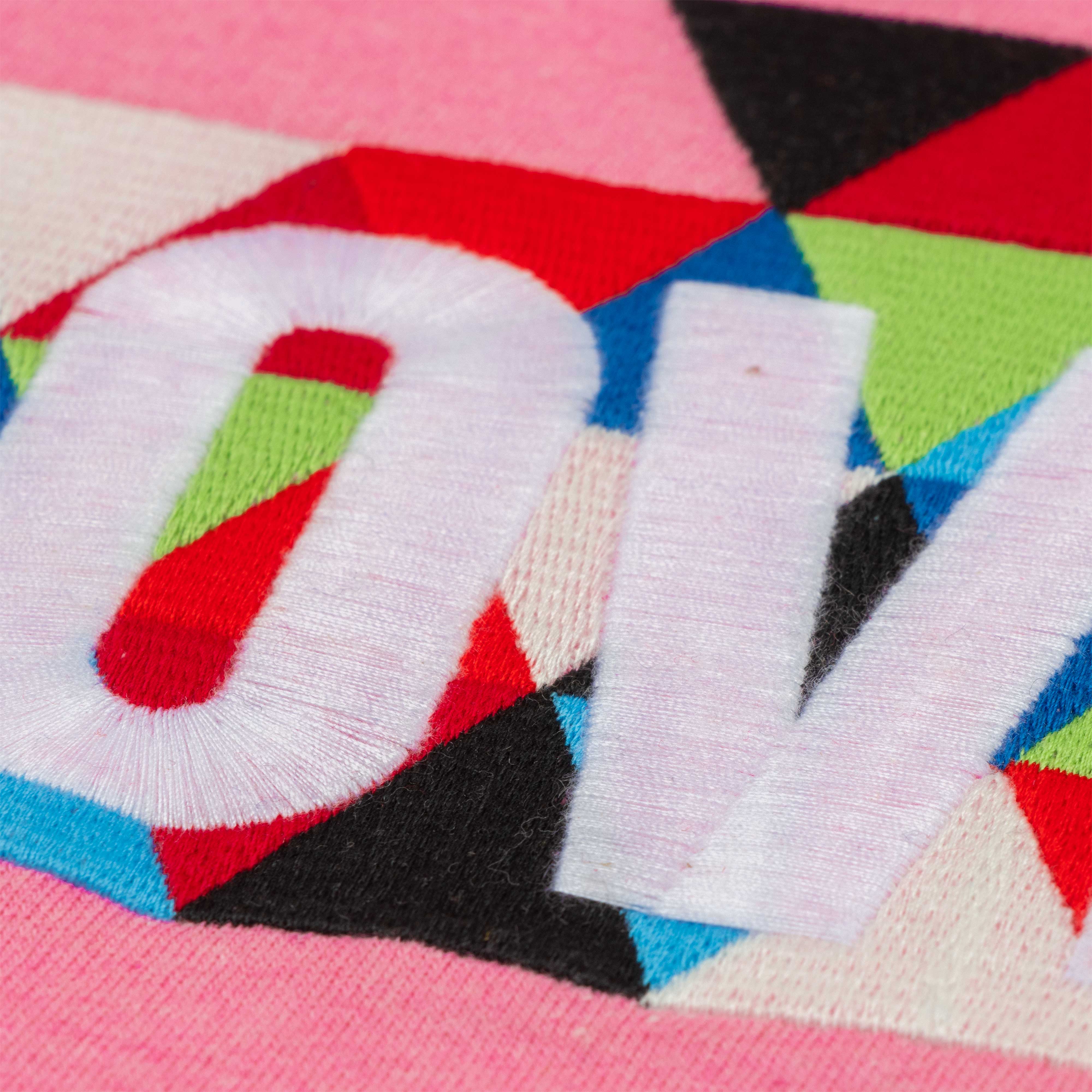 "Girls' Hoodie with Colorful Geometric 'LOVE' Print & Drawstring Hem"