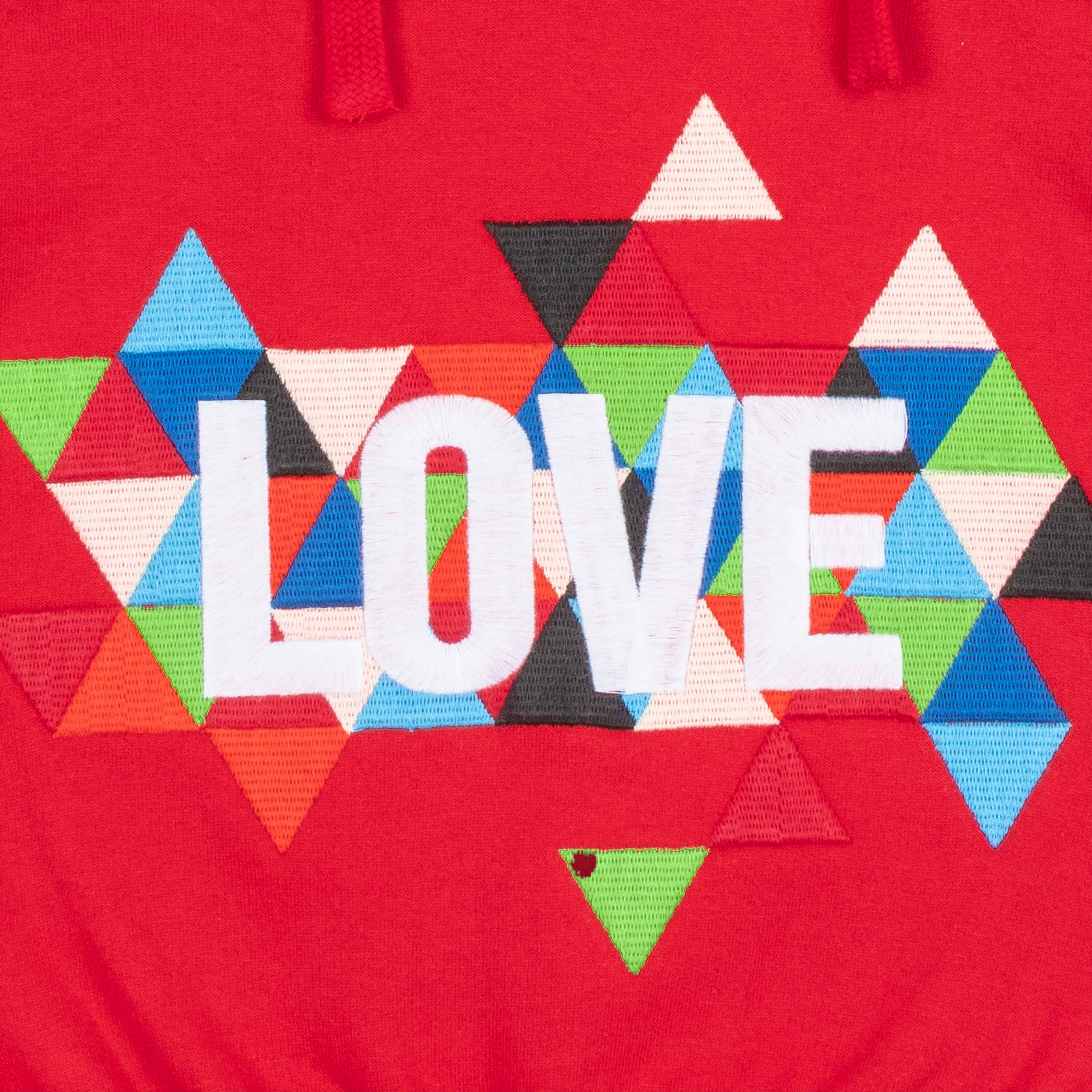 "Girls' Hoodie with Colorful Geometric 'LOVE' Print & Drawstring Hem"