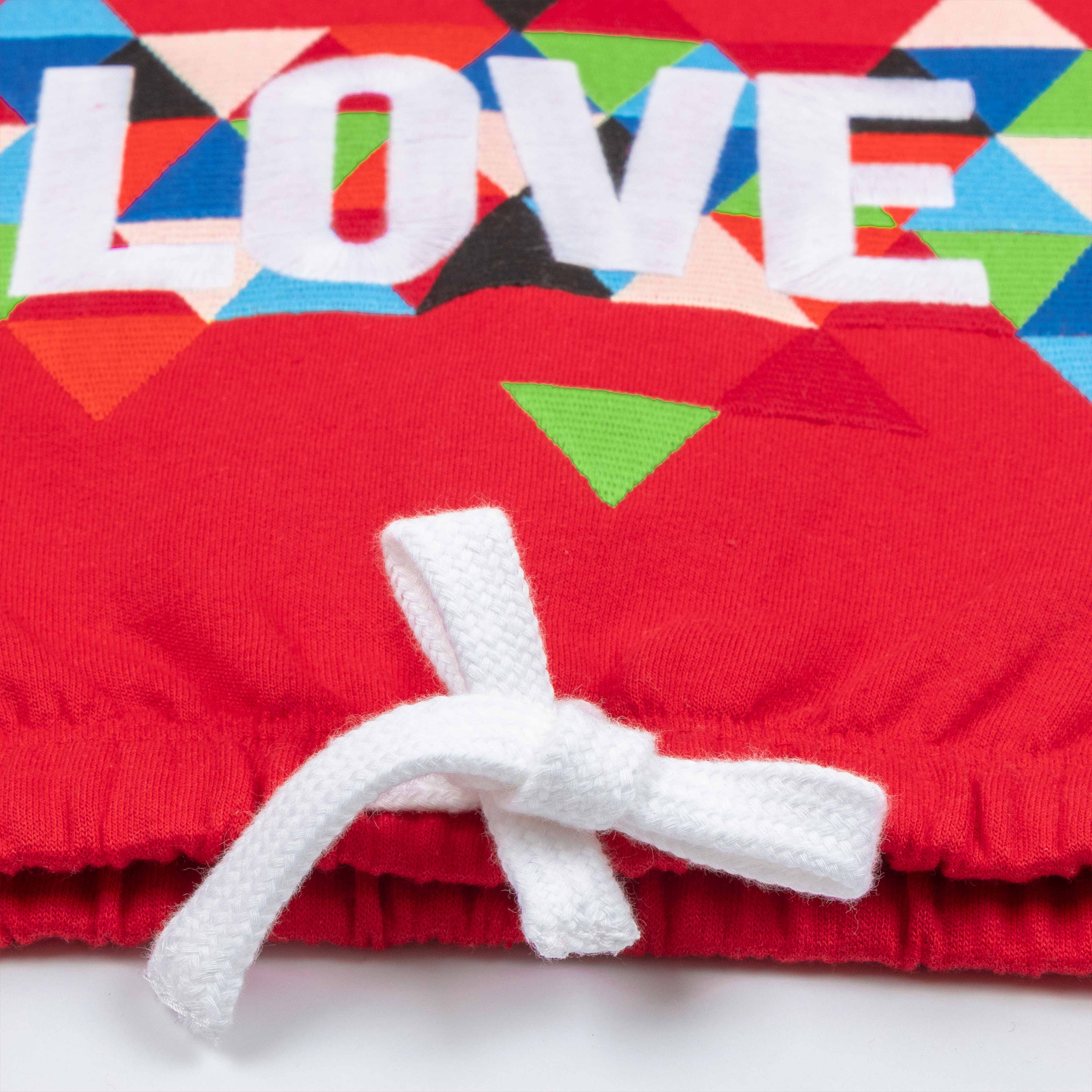 "Girls' Hoodie with Colorful Geometric 'LOVE' Print & Drawstring Hem"