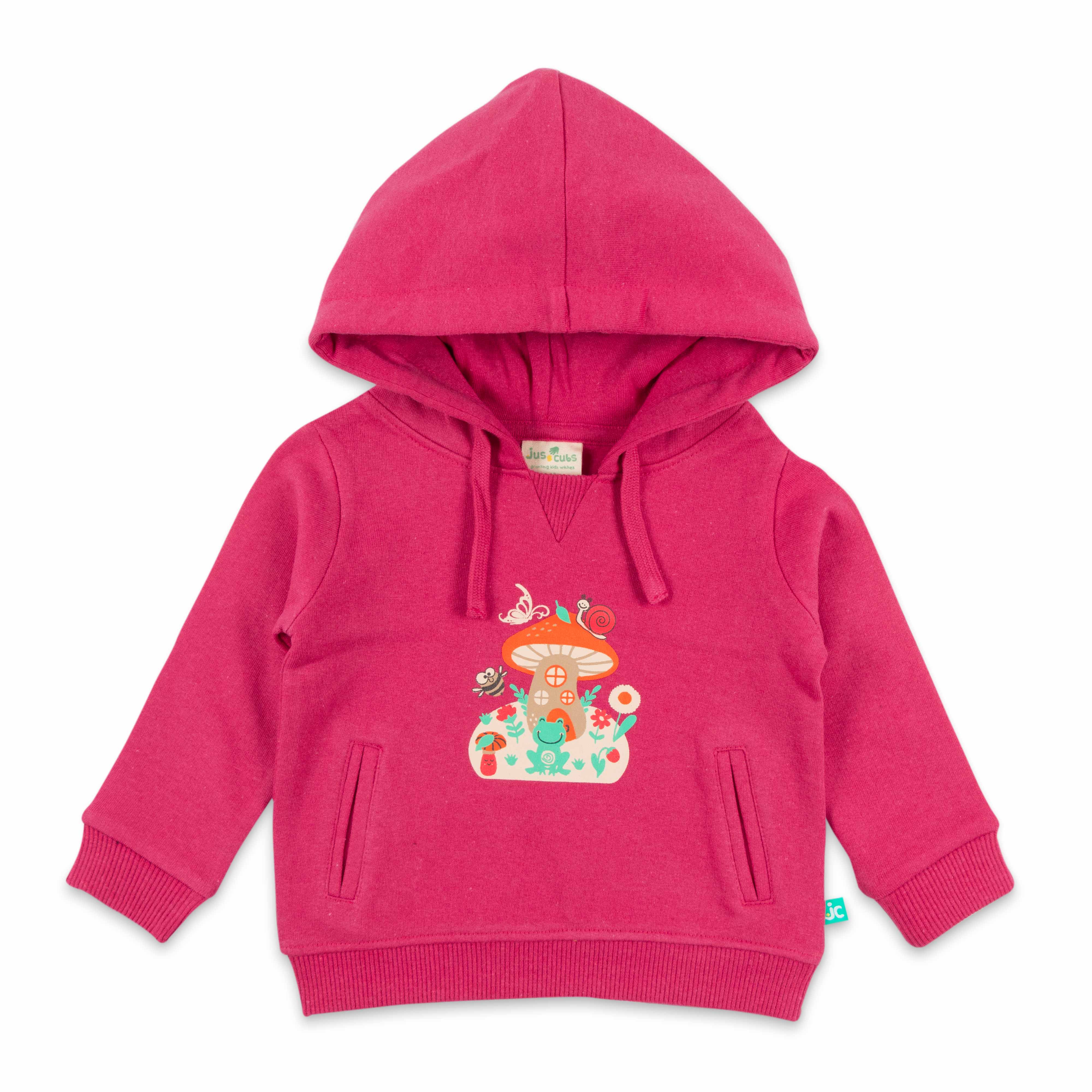Girls' Hooded Sweatshirt – Mushroom House Graphic, Long Sleeves"