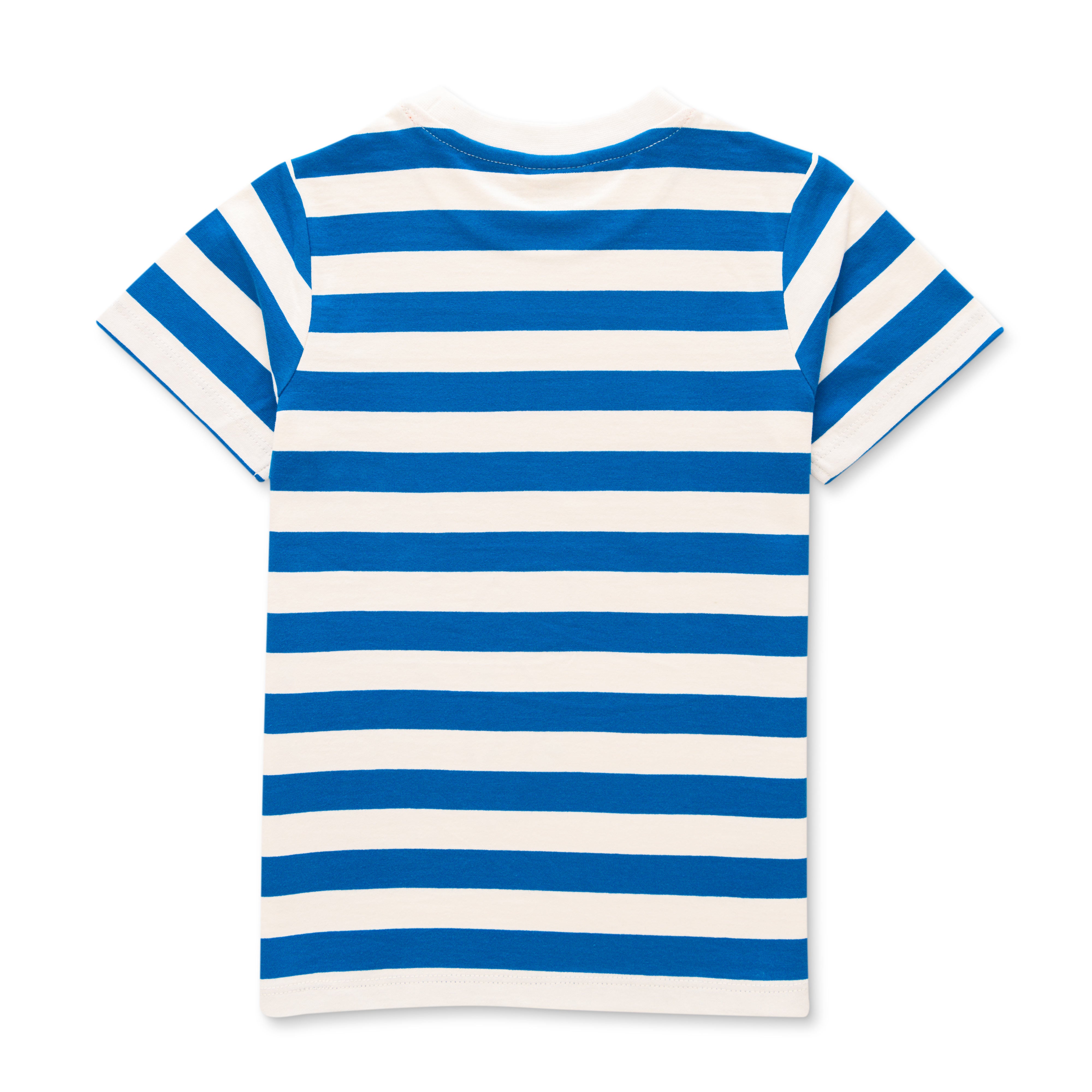 Boys Blue Stripes with Optapus Patch work Half Sleeve BioWashed T-shirts - Blue