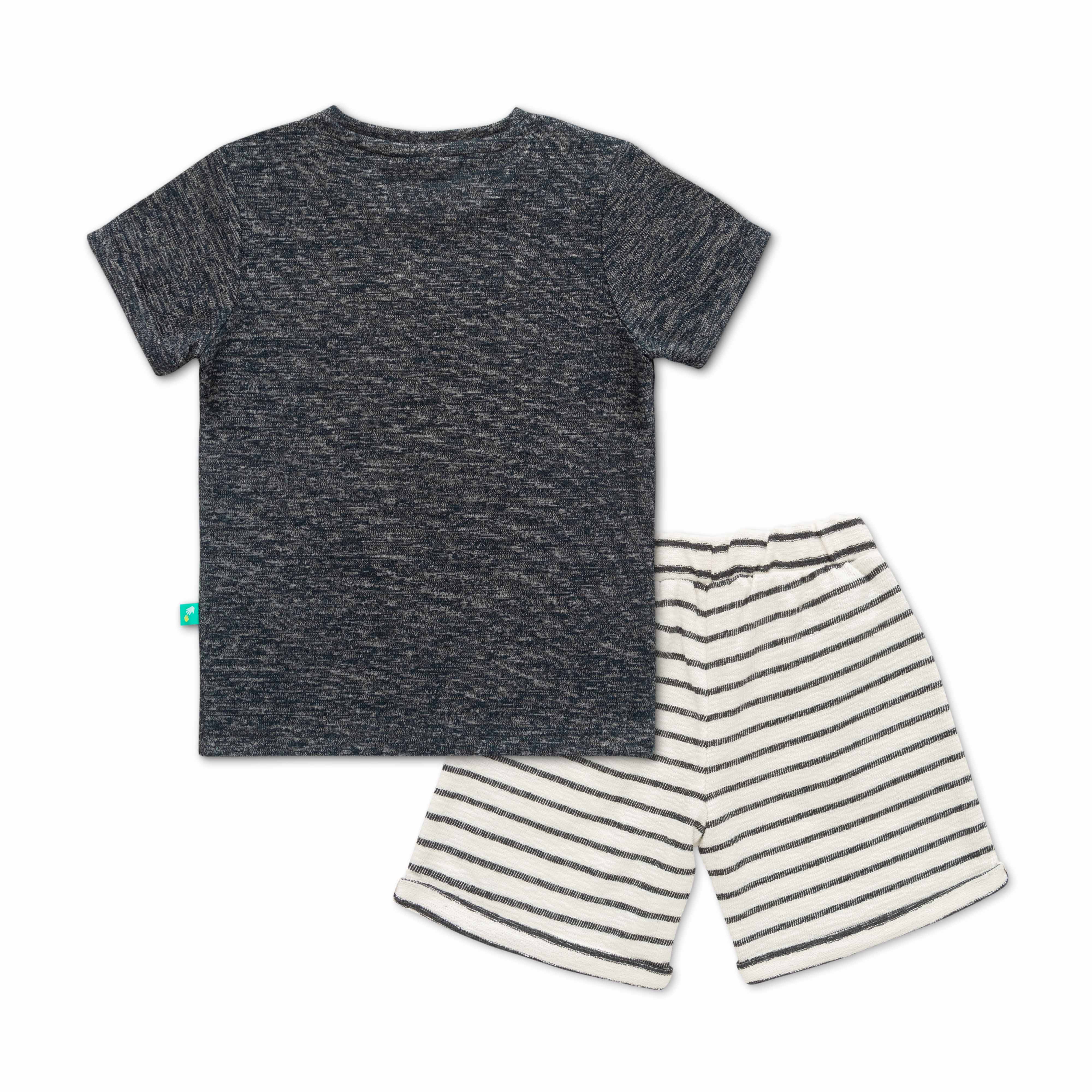 Infant Boys Striped Pure Cotton T-shirt with Shorts- Black
