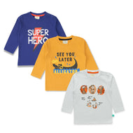 "Boys' 3-Pack Long Sleeve Graphic T-Shirts – Superhero, Alligator, and Dog Print Designs"