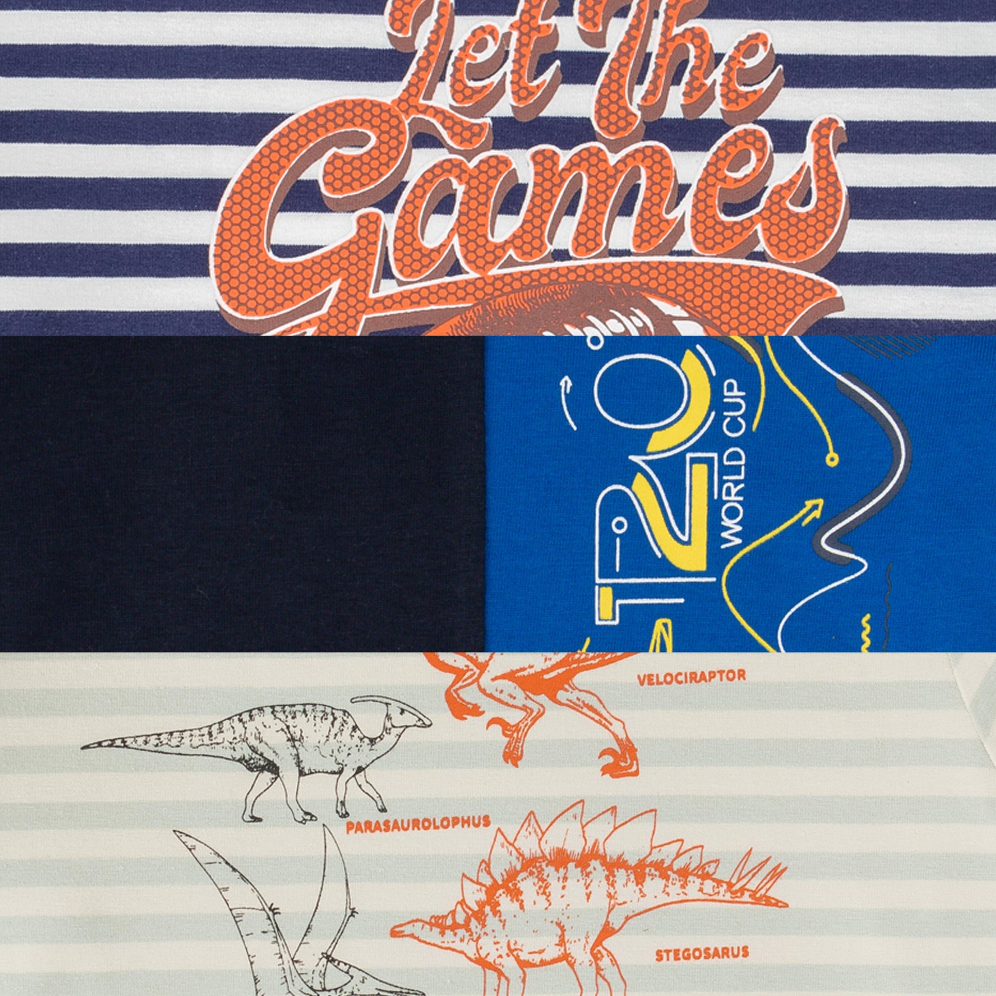 "Boys' Long Sleeve T-Shirt Combo – Pack of 3 Printed Tees (Sports & Dinosaur Theme)"