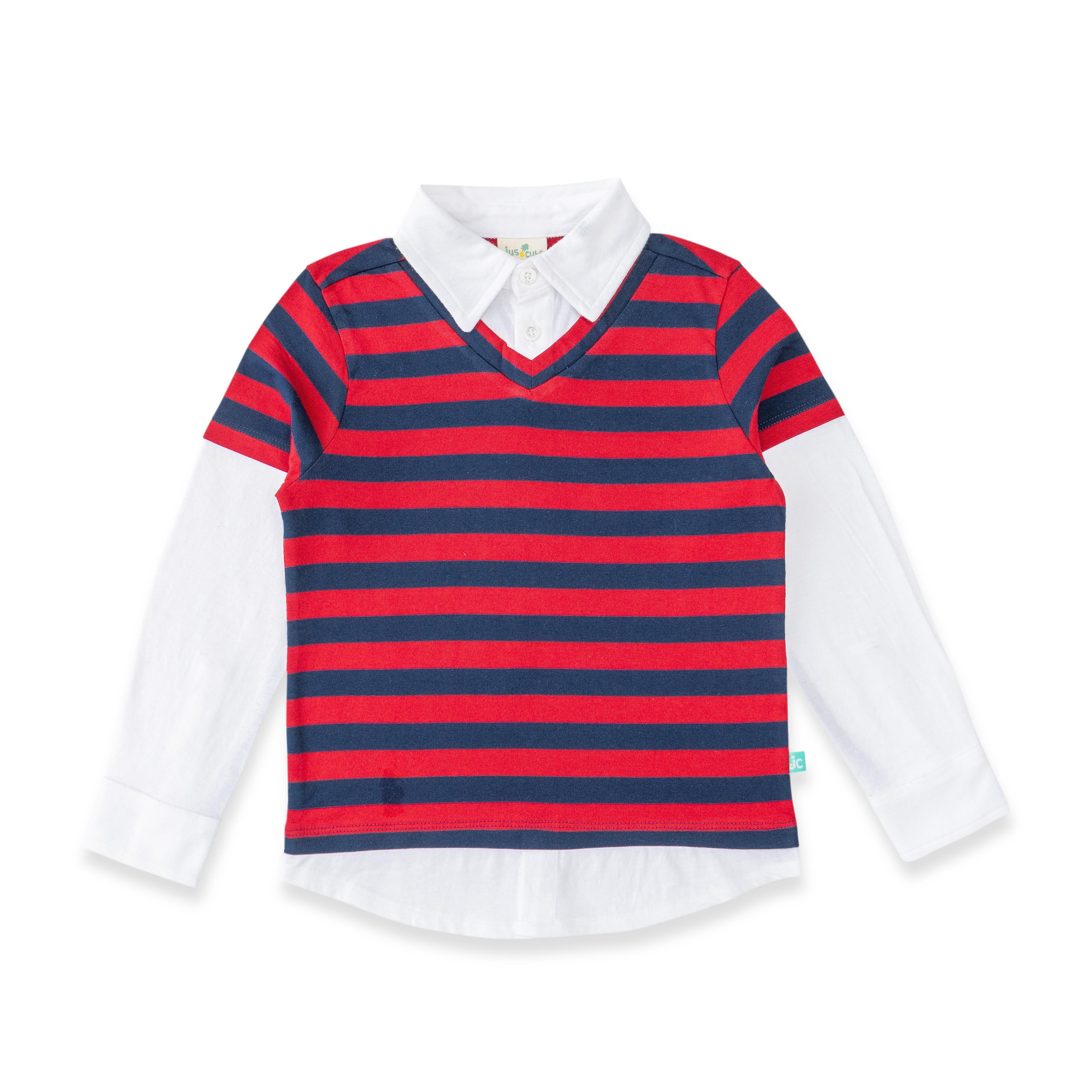 Baby Boys Striped Full Sleeve Polo T Shirt - Juscubs