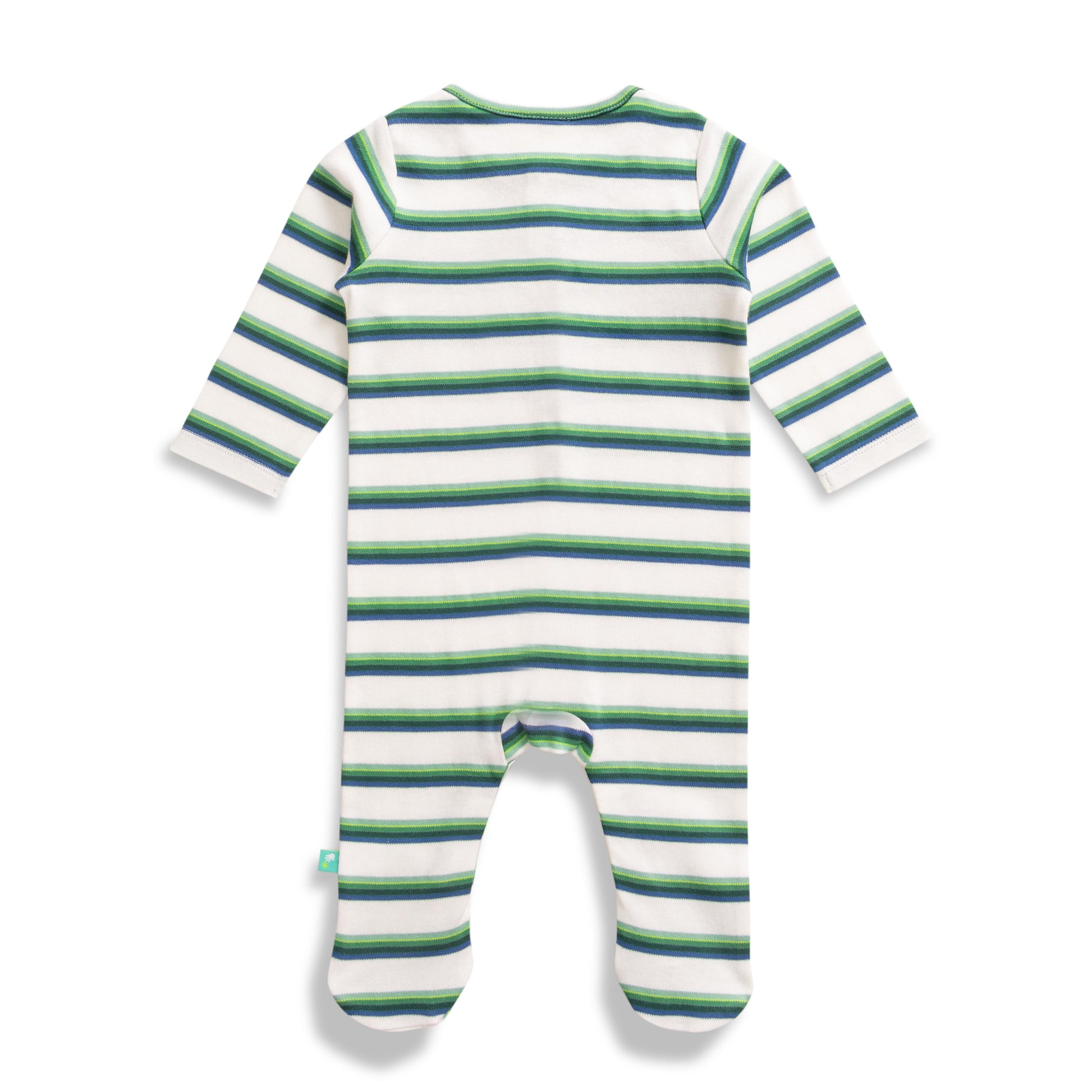 "Striped Baby Boys Footed Sleepsuit – Green & Navy | 100% Cotton"