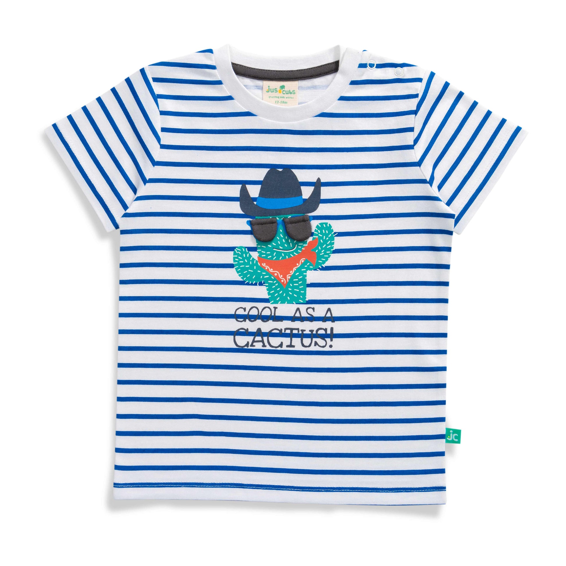 "Baby Boys' Striped T-Shirt – 'Cool as a Cactus' Cowboy Cactus Graphic Tee Blue"