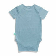 "Blue Striped Baby Boys Bodysuit with Bear Patch – Short Sleeve Cotton Onesie"