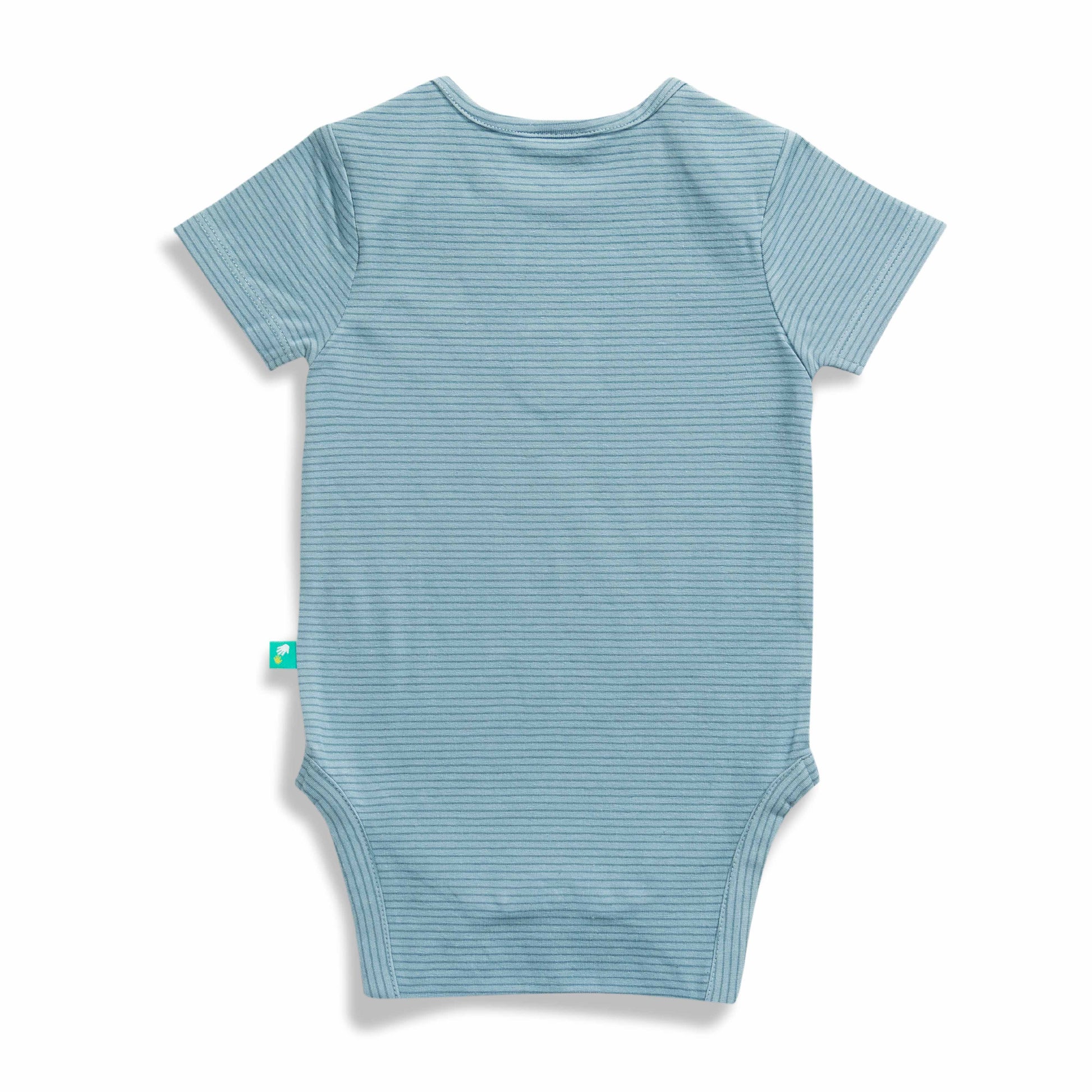 "Blue Striped Baby Boys Bodysuit with Bear Patch – Short Sleeve Cotton Onesie"
