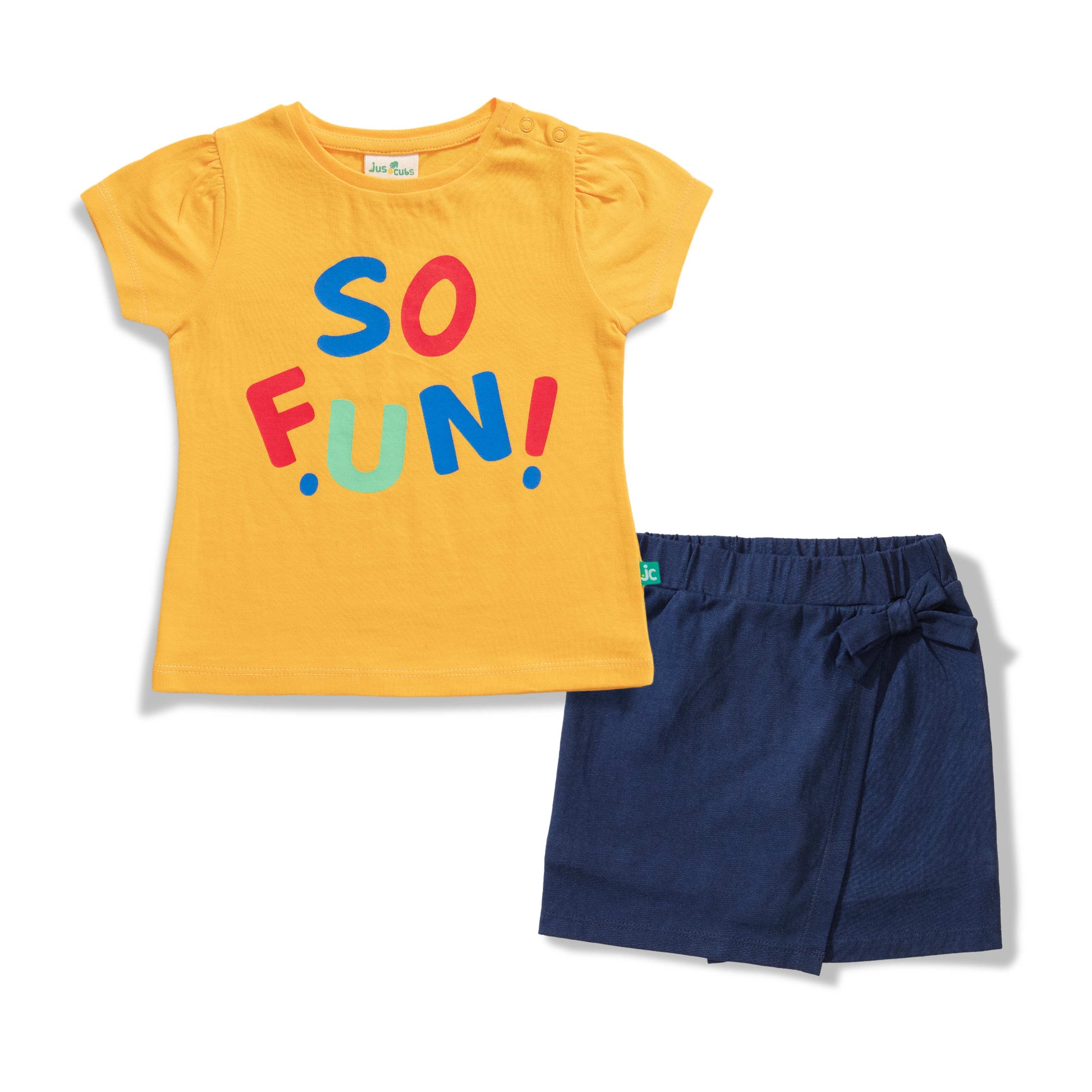 Baby Girls' "So Fun" Graphic T-Shirt & Navy Short Set – Stylish & Comfortable Outfit