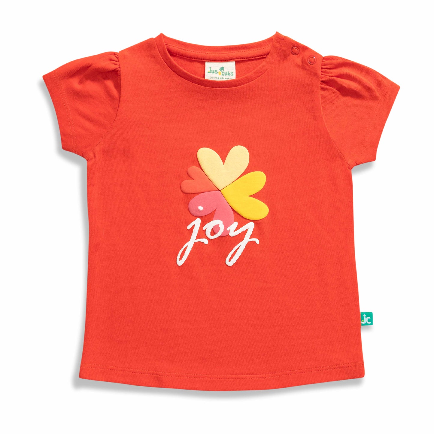 Baby Girls' Red "Joy" Puff Sleeve T-Shirt & Black Jogger Pants Set – Stylish Casual Outfit