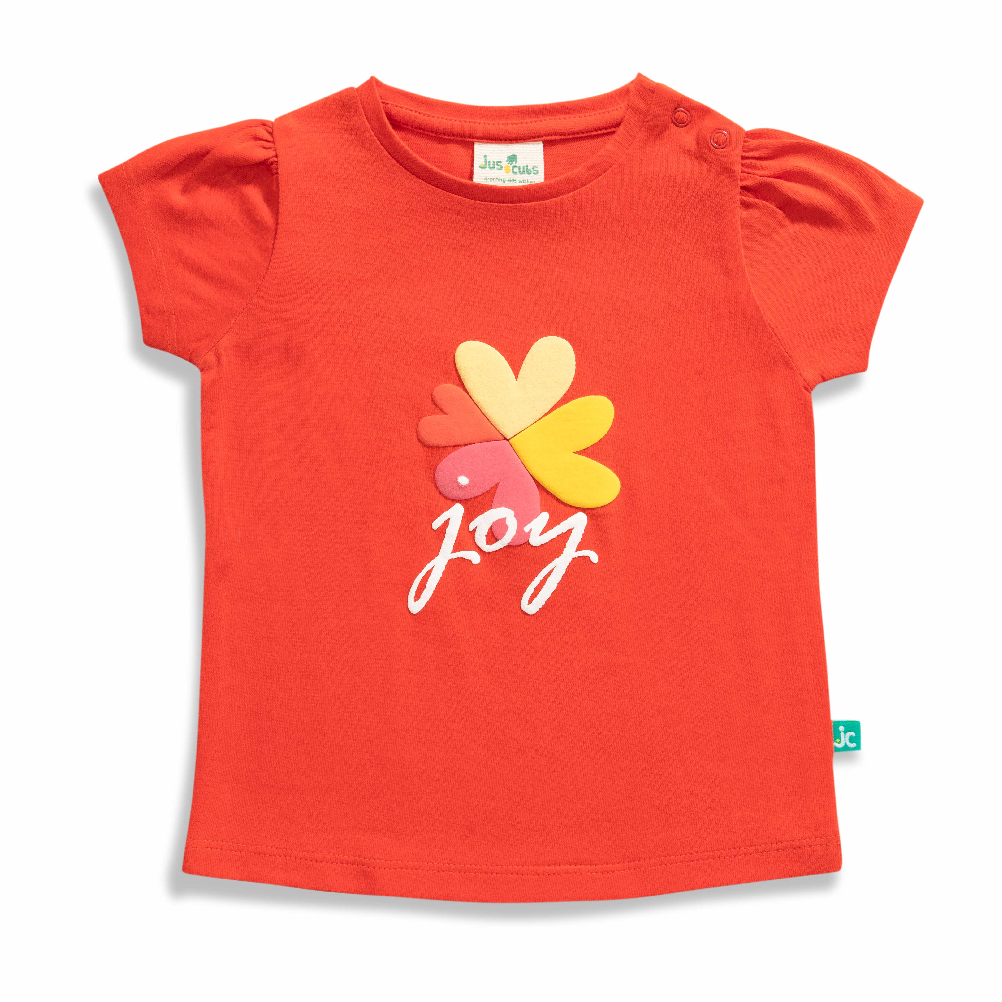 Baby Girls' Red "Joy" Puff Sleeve T-Shirt & Black Jogger Pants Set – Stylish Casual Outfit