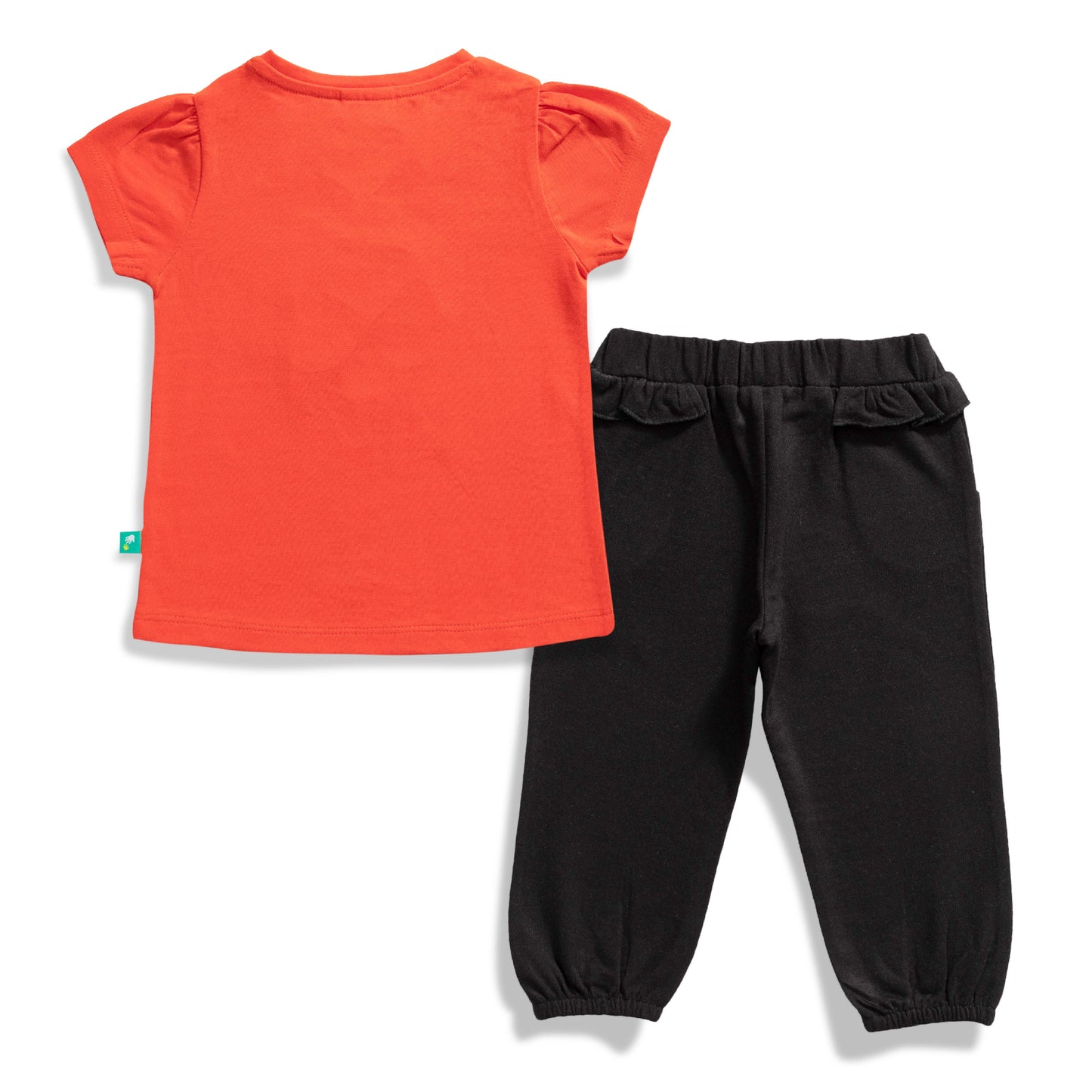 Baby Girls' Red "Joy" Puff Sleeve T-Shirt & Black Jogger Pants Set – Stylish Casual Outfit