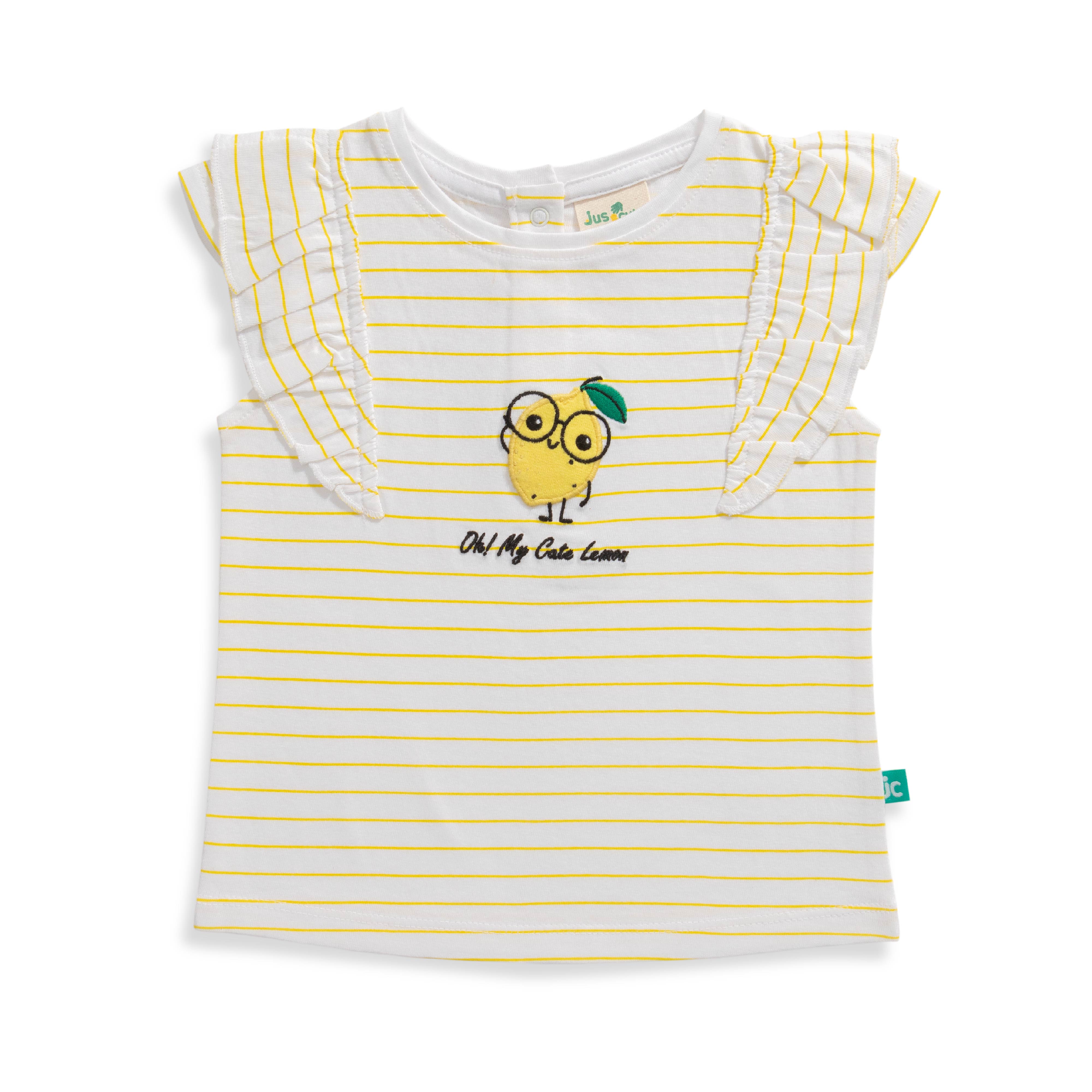 Baby Girls' Striped "Oh My Cute Lemon" Ruffle Sleeve T-Shirt & Yellow Shorts Set – Adorable Summer Outfit